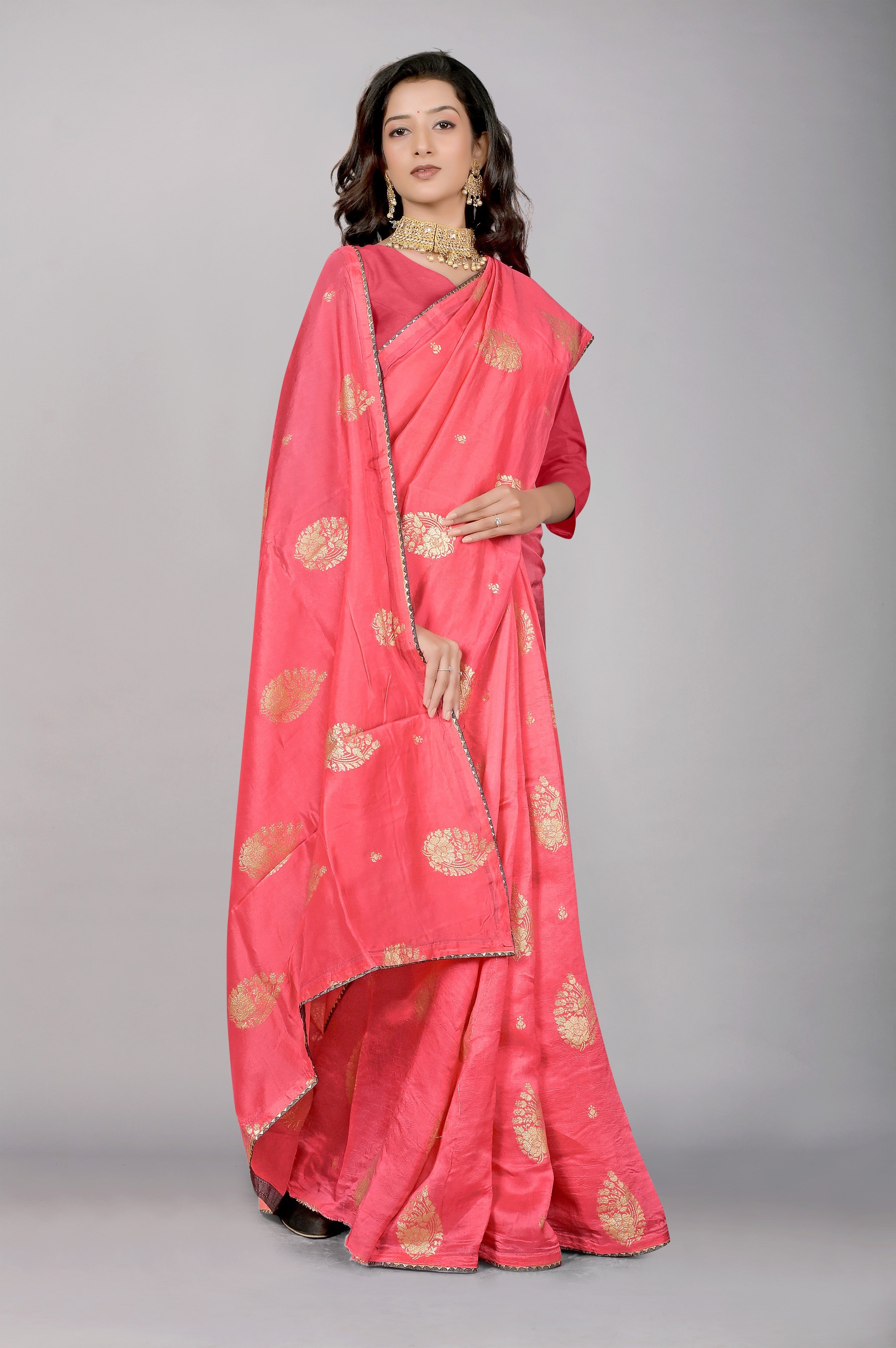 Pink Zariwork Dola Silk Saree - kajree