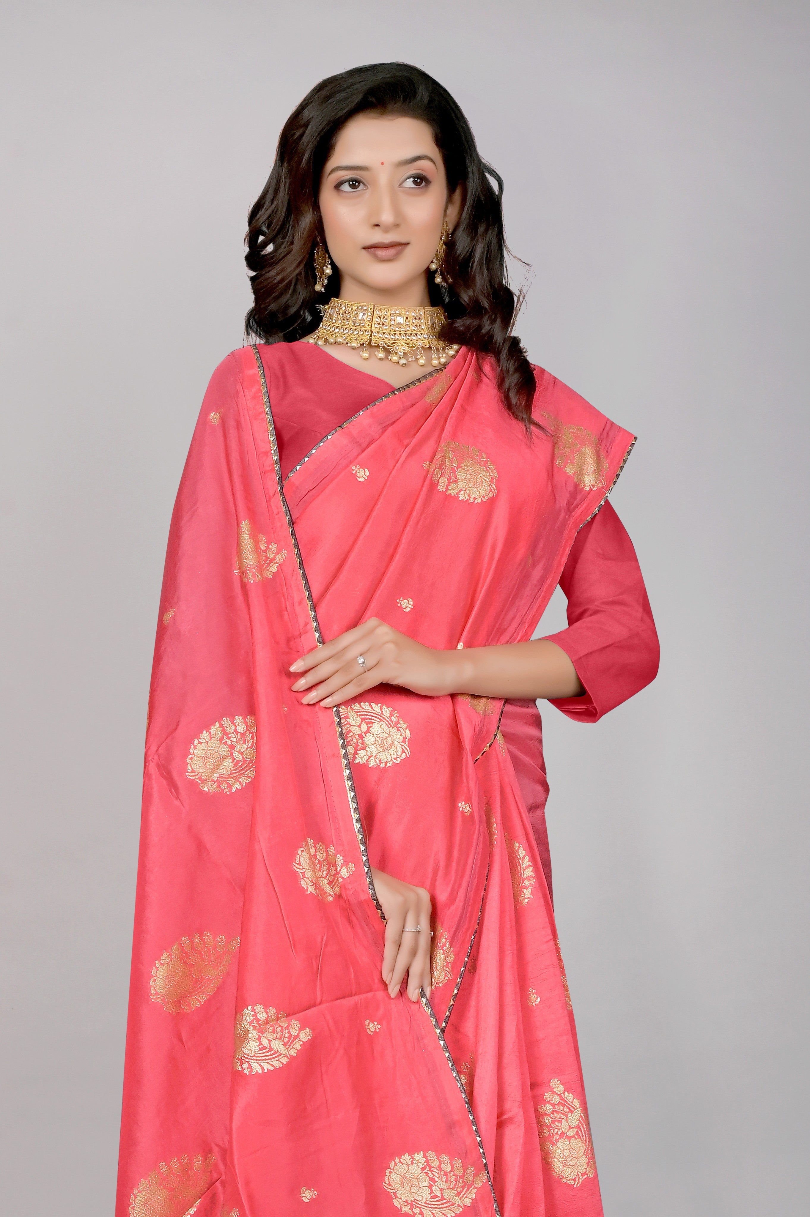 Pink Zariwork Dola Silk Saree - kajree