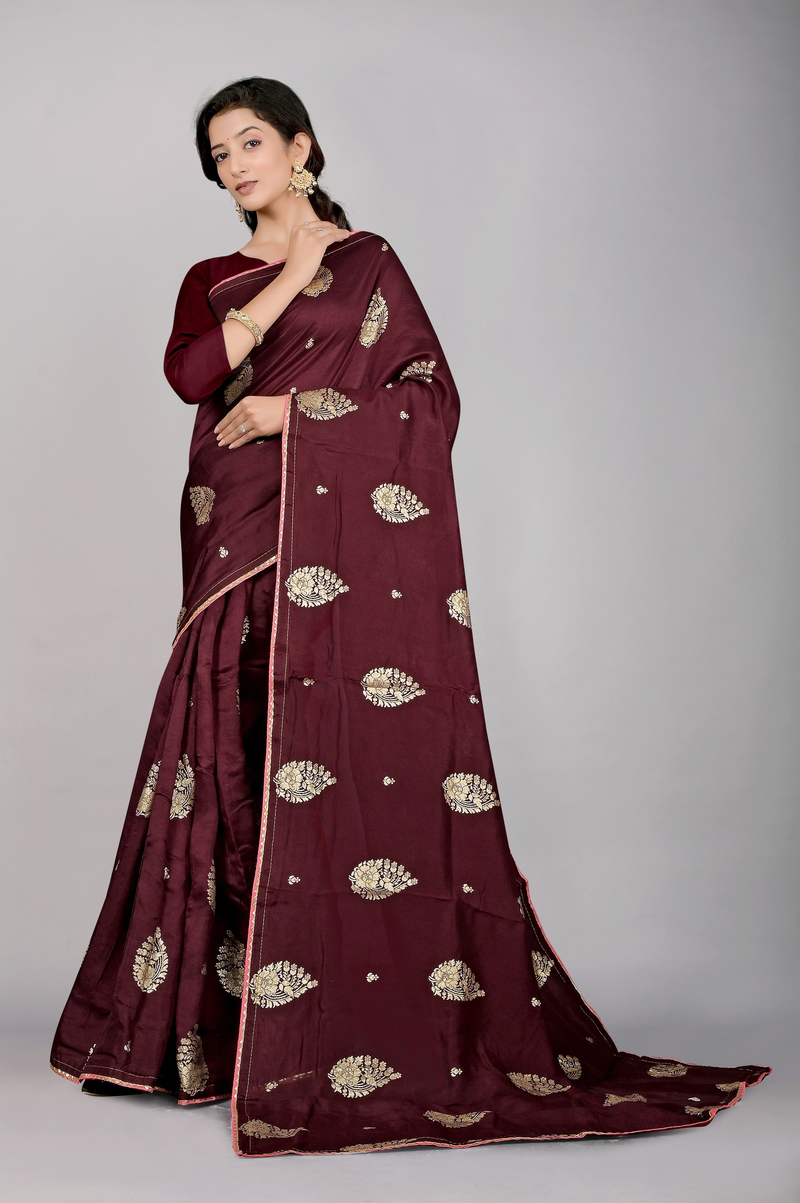 Wine Zariwork Dola Silk Saree - Kajree