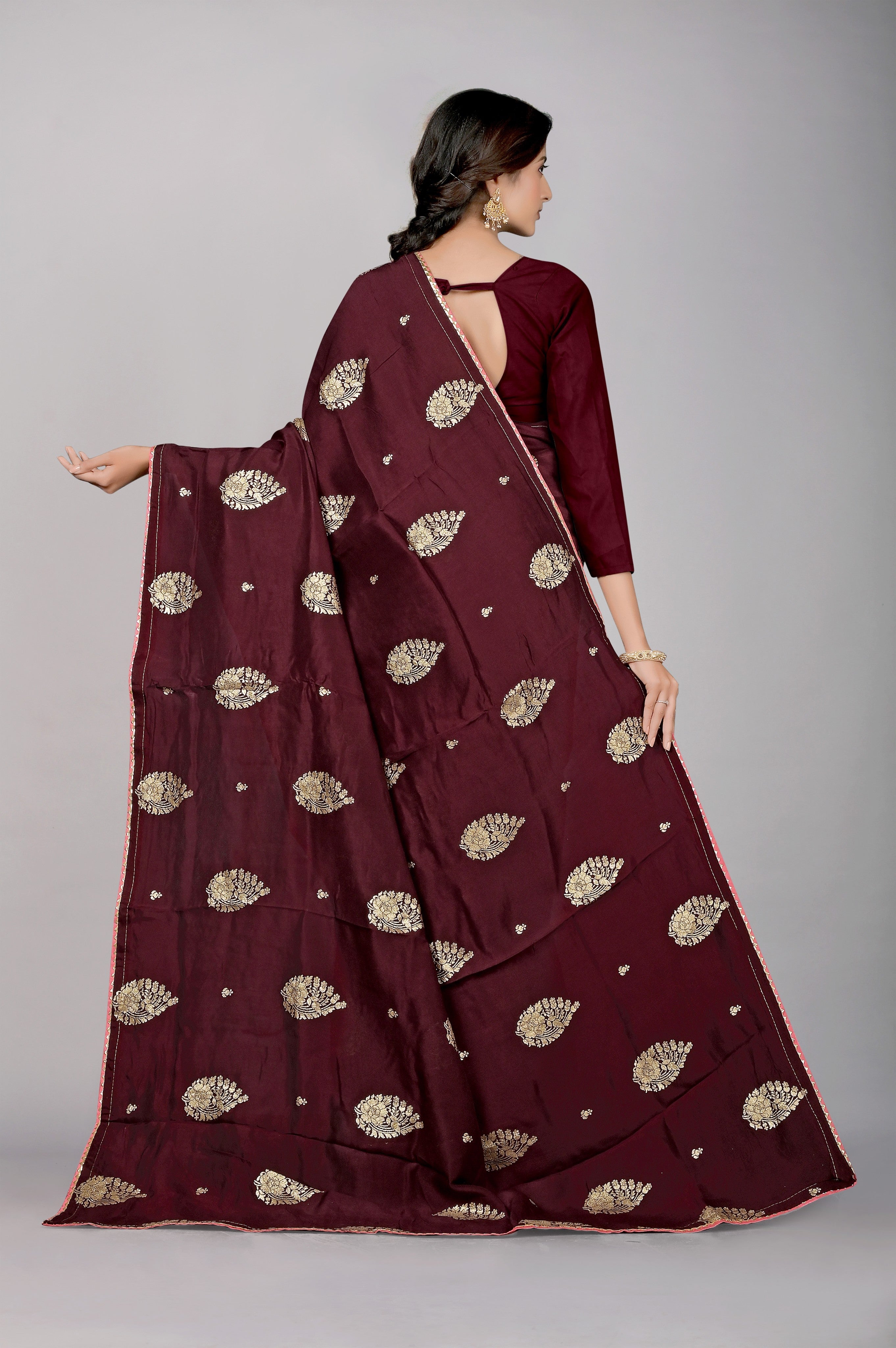 Wine Zariwork Dola Silk Saree - Kajree