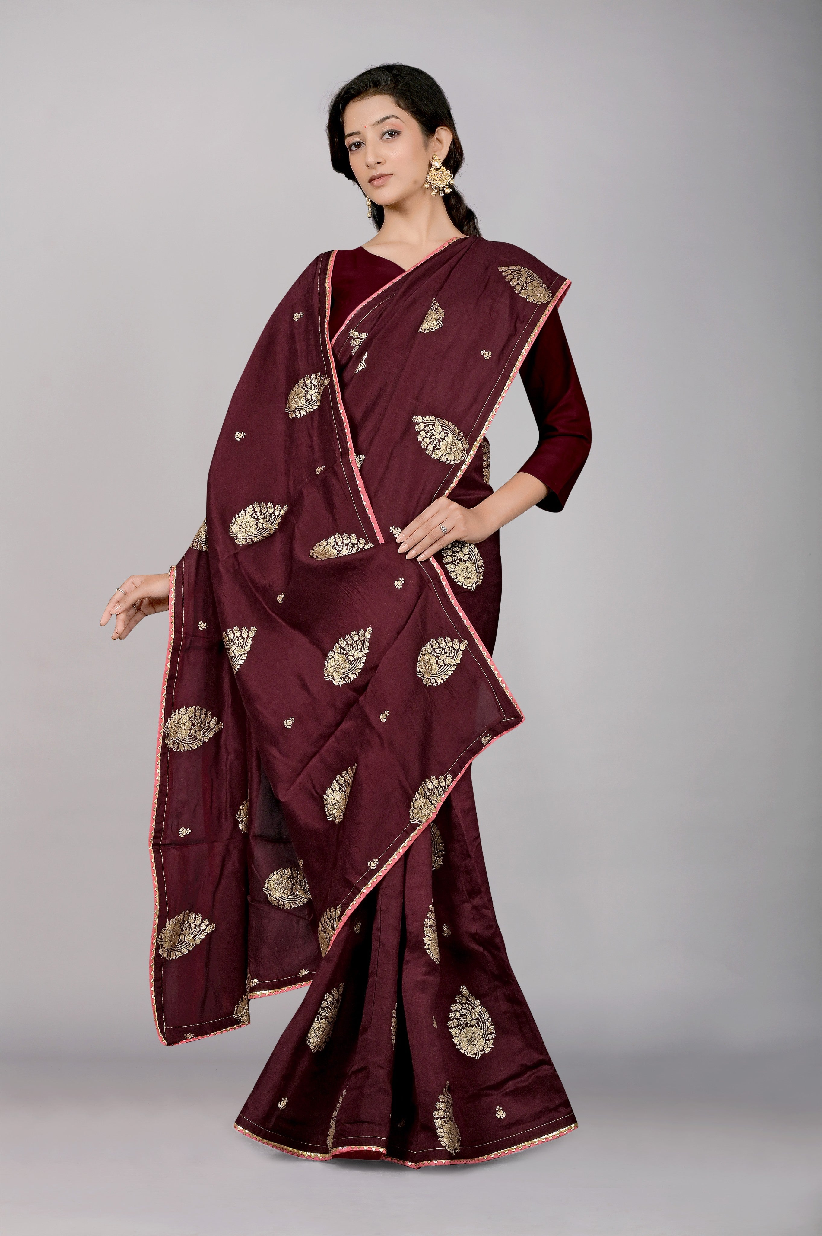 Wine Zariwork Dola Silk Saree - Kajree
