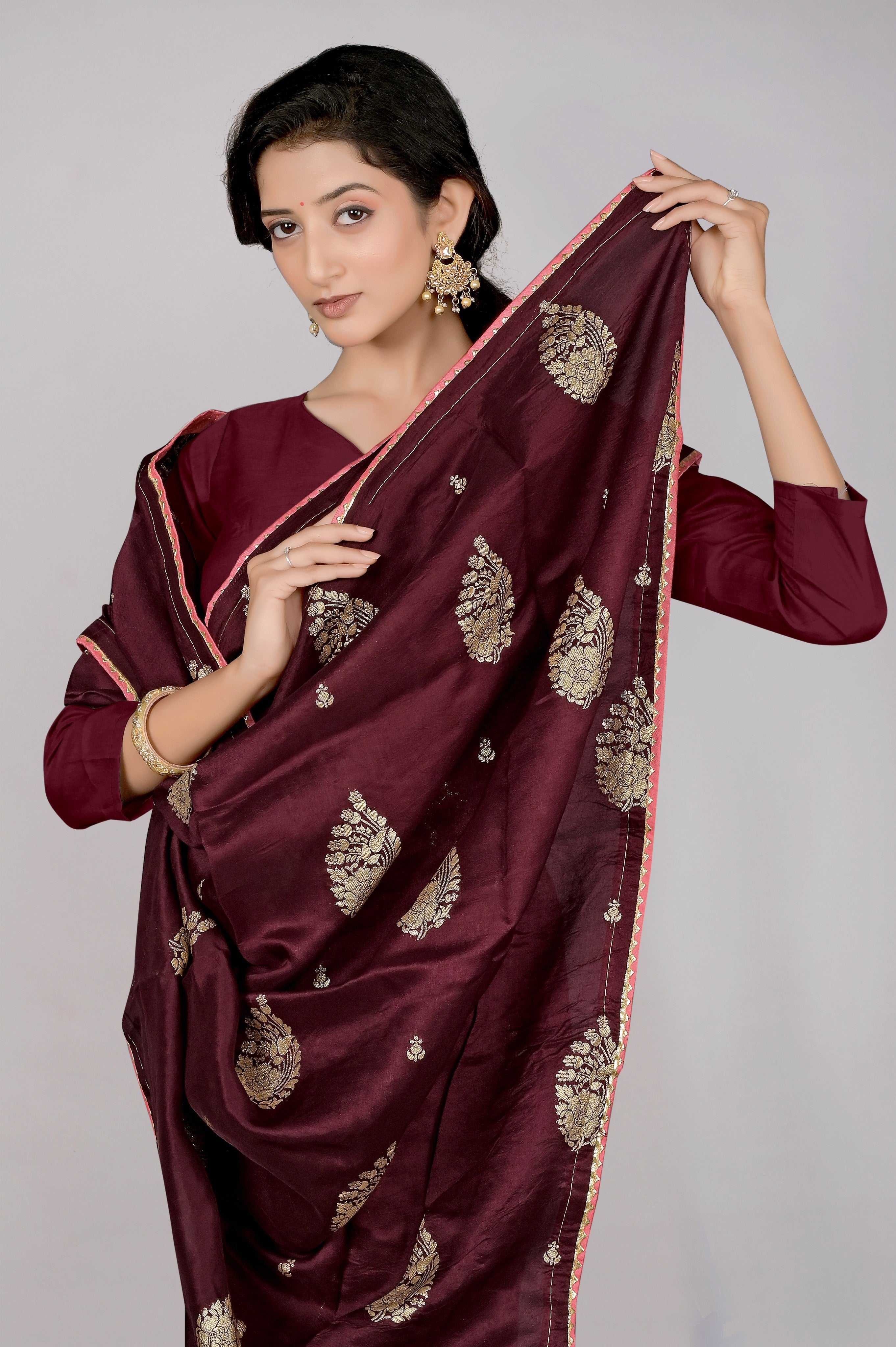 Wine Zariwork Dola Silk Saree - Kajree