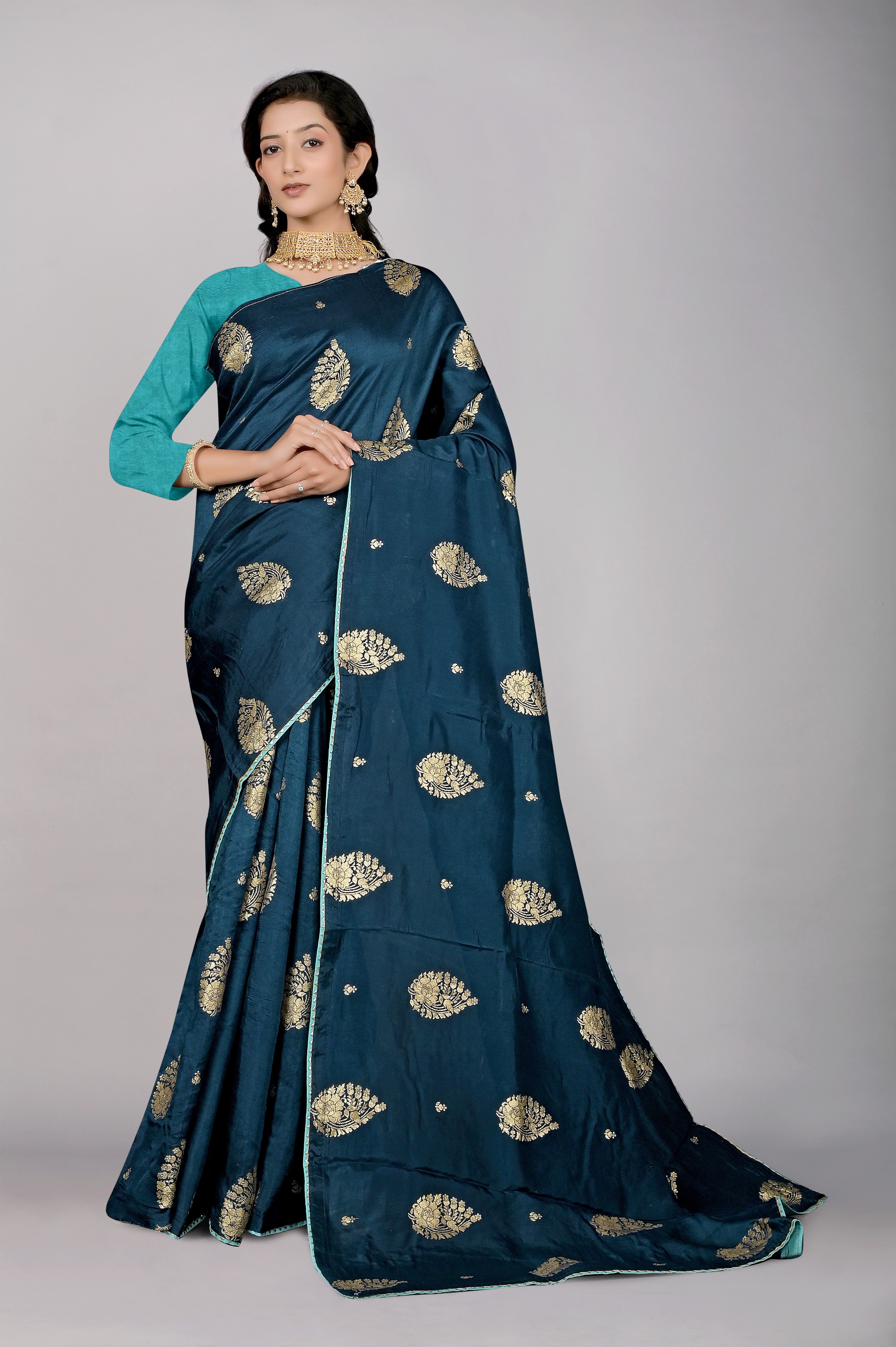 Blue Zariwork Dola silk saree - Kajree