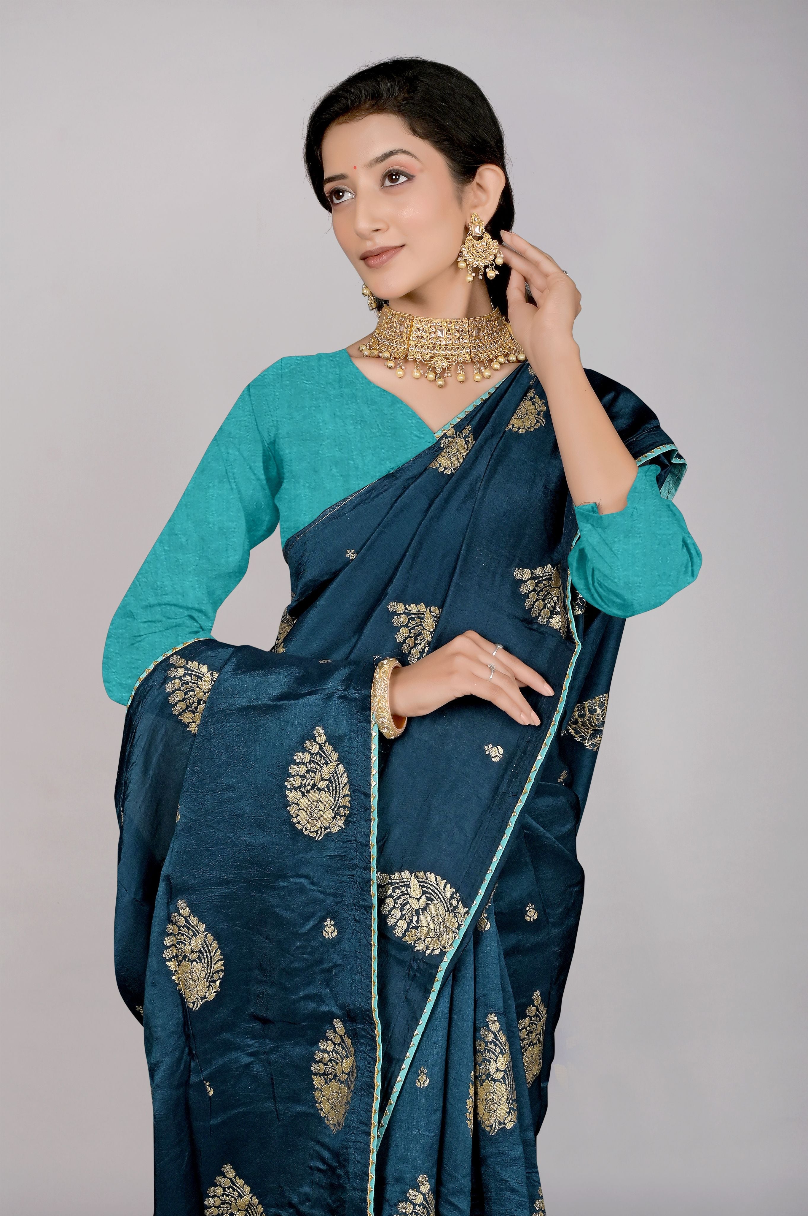 Blue Zariwork Dola silk saree - Kajree