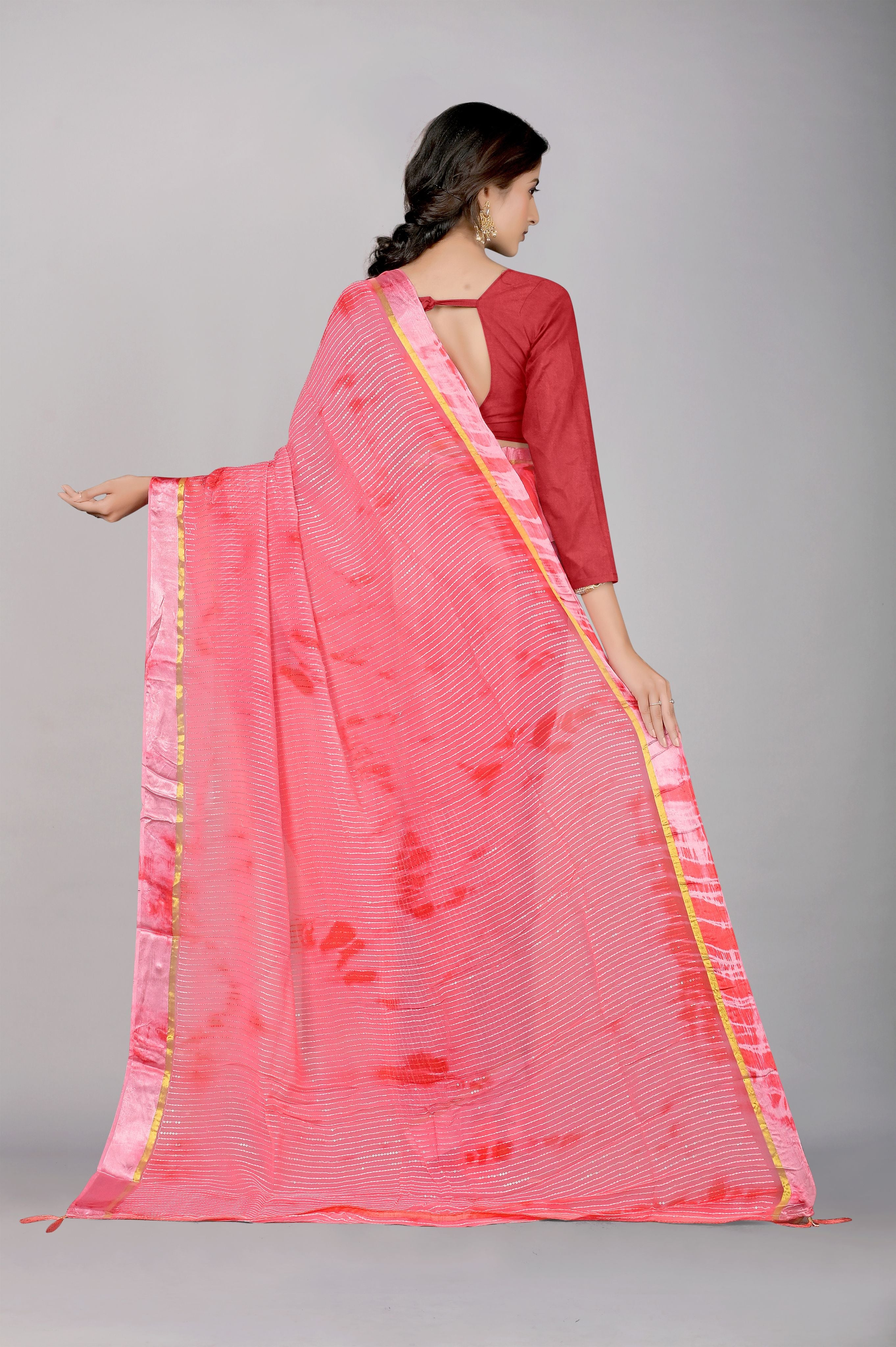 Pink Shibori print Georgette Saree - Kajree