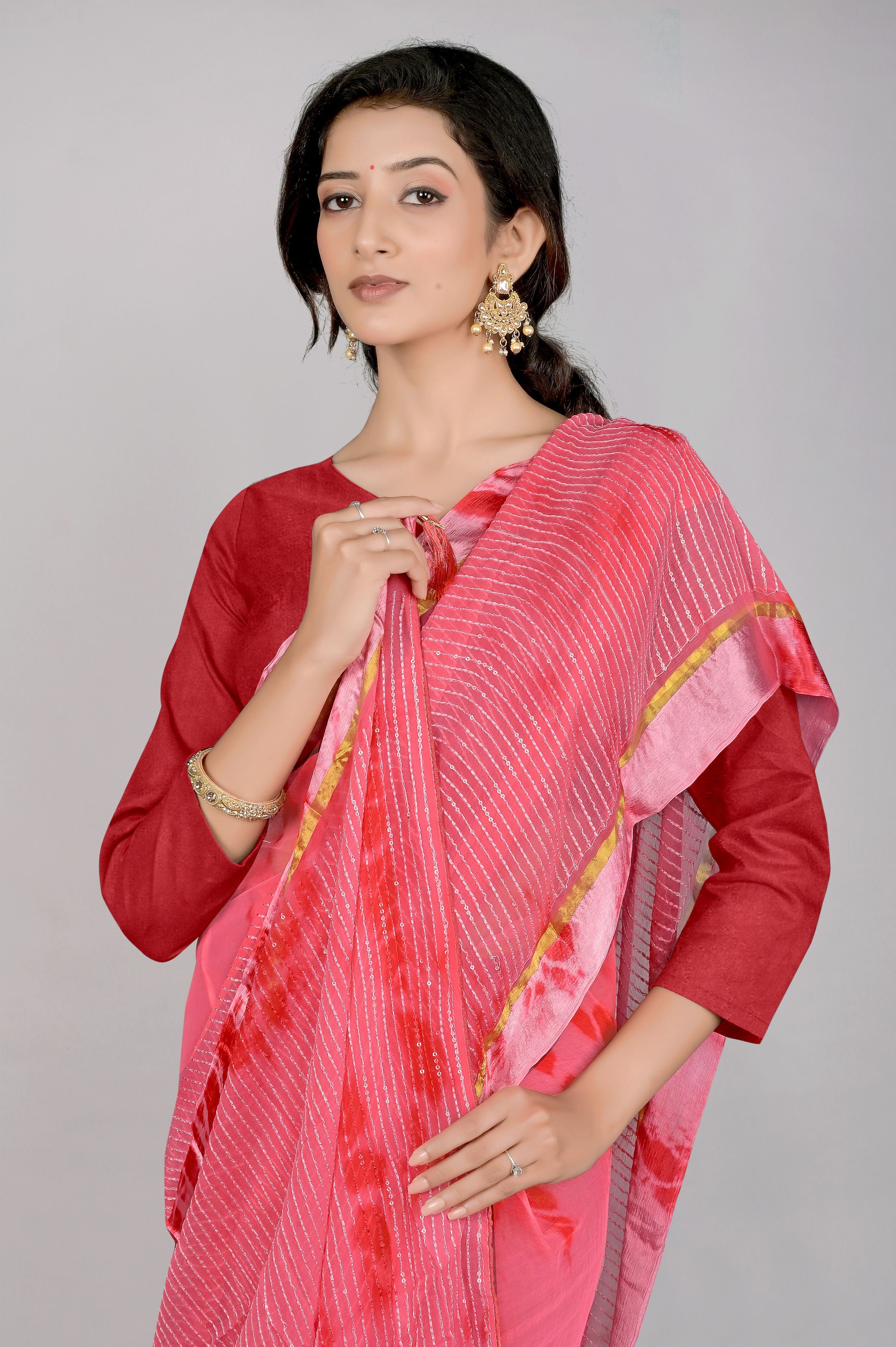 Pink Shibori print Georgette Saree - Kajree