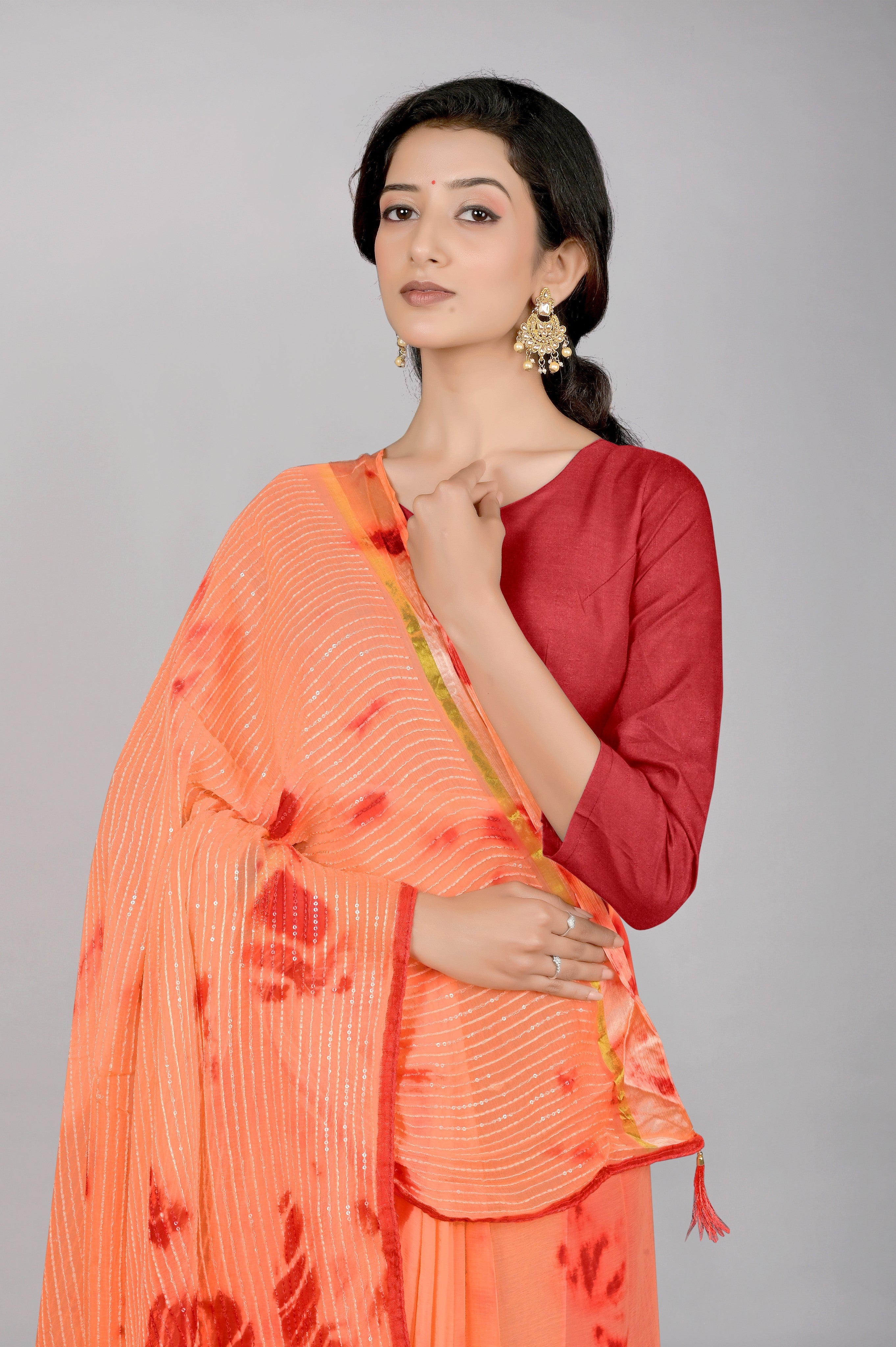 Peach Shibori print Georgette Saree - Kajree