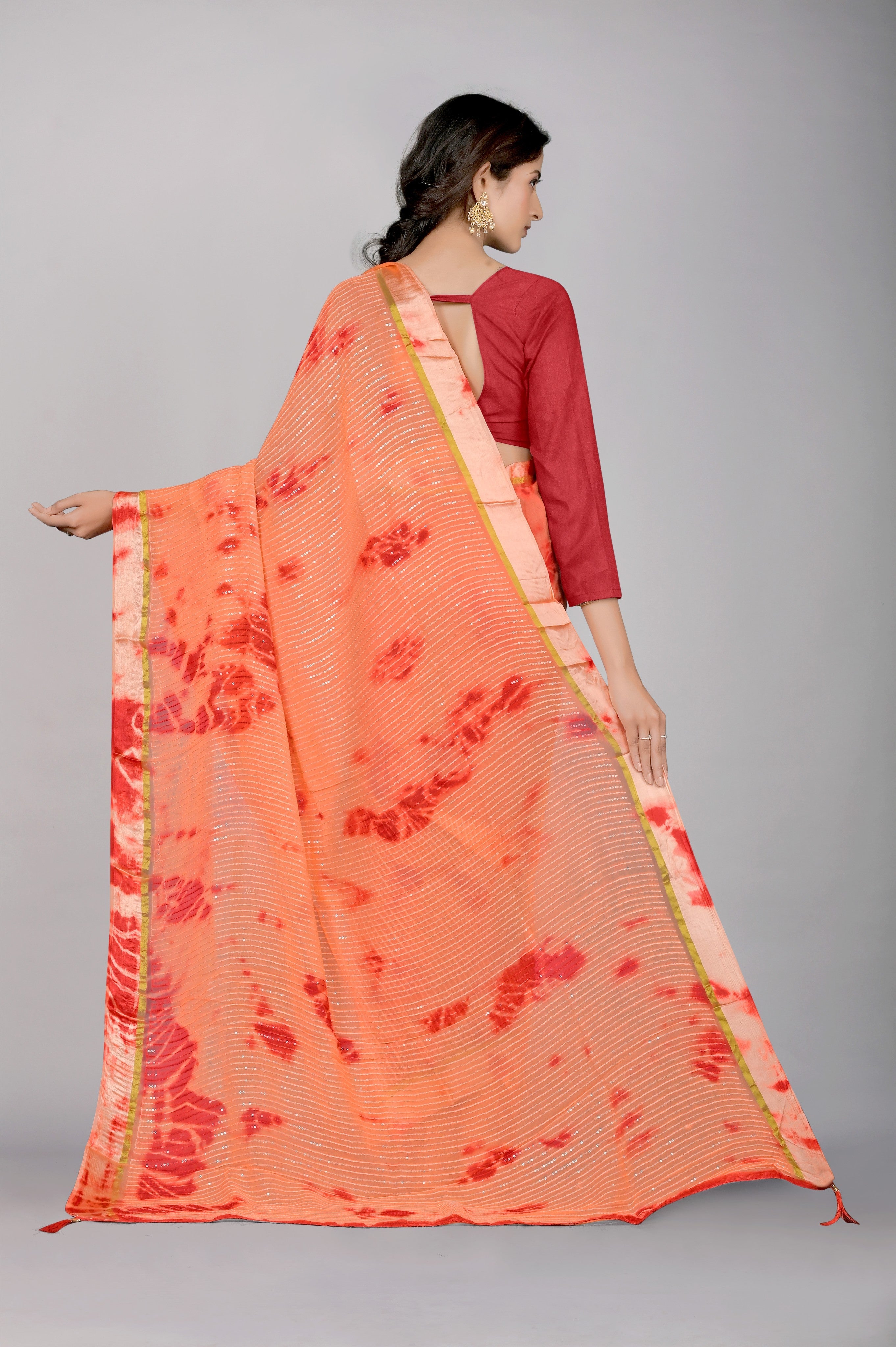 Peach Shibori print Georgette Saree - Kajree