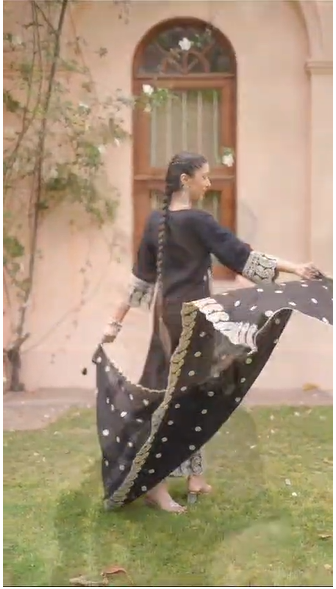 Black Thread and foil work Muslin Palazoo set - Kajree