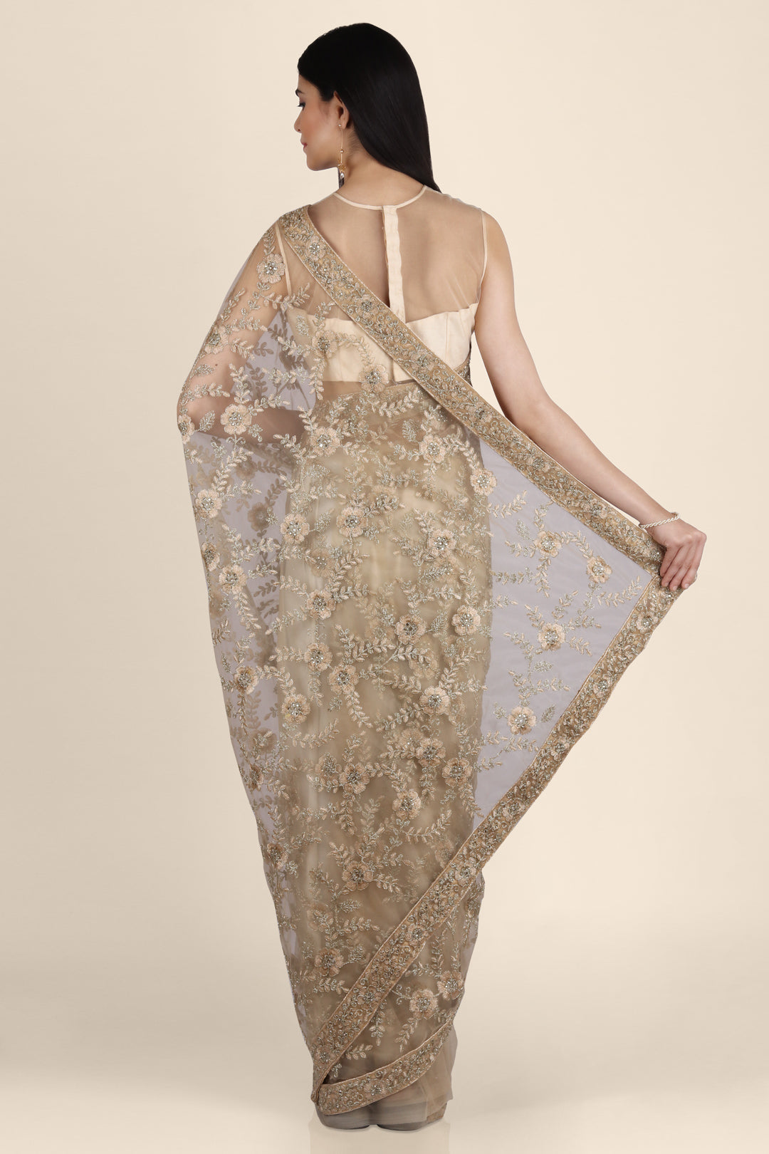 Golden Stonework Net Designer Saree - KAJREE