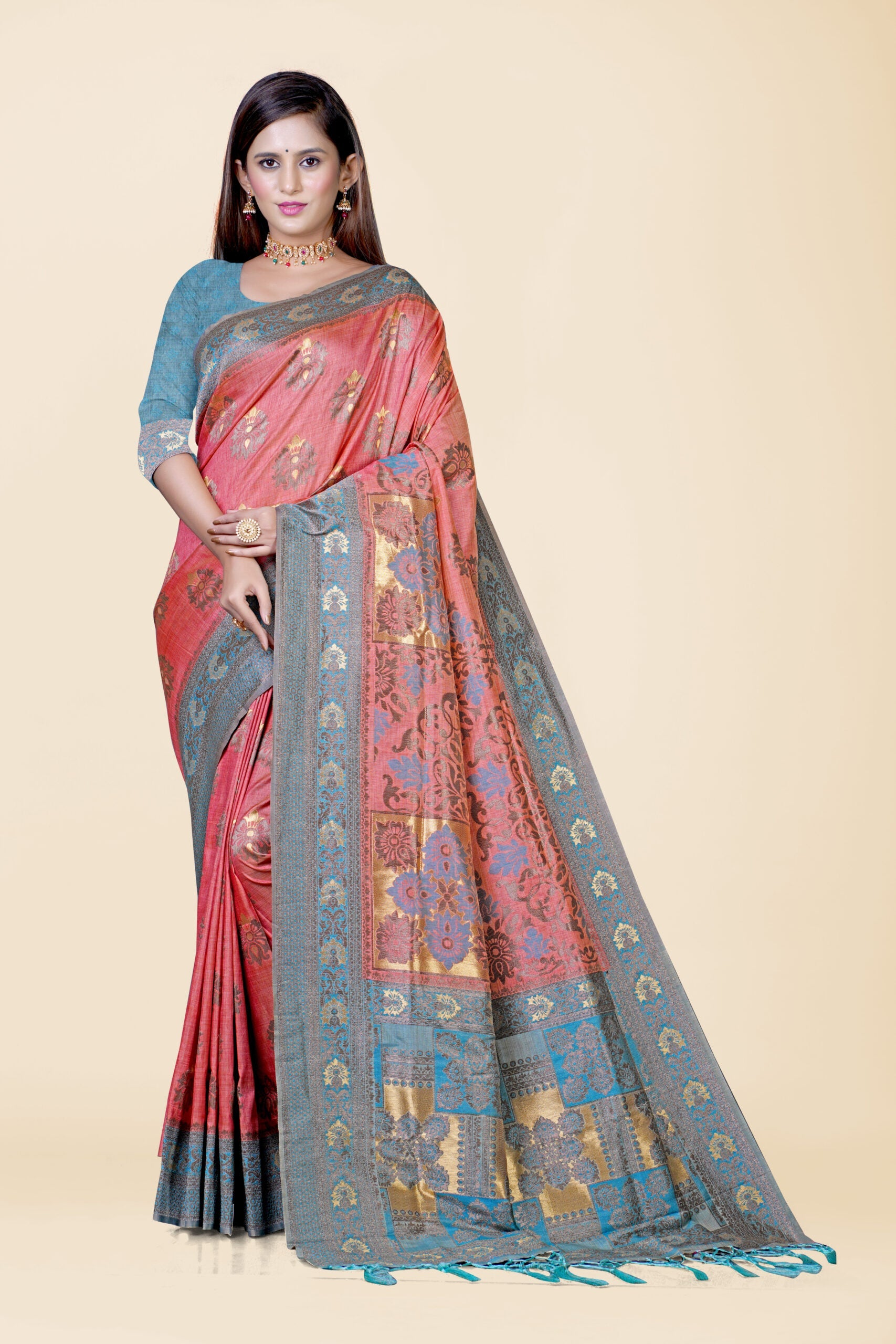 Pink Zaroworlk  Semi Silk Saree 