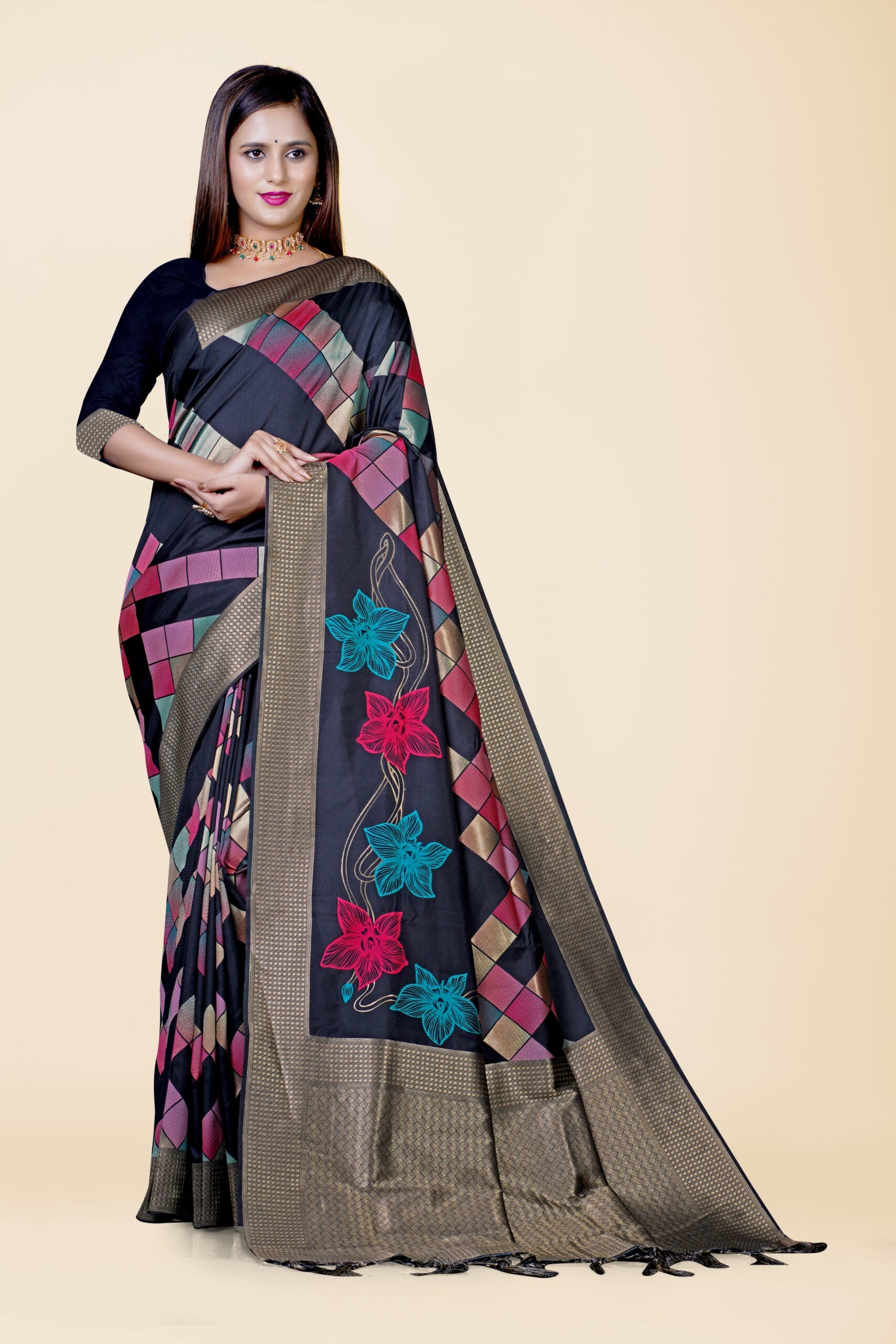 Black Handwoven Brocade Semi Silk Saree 