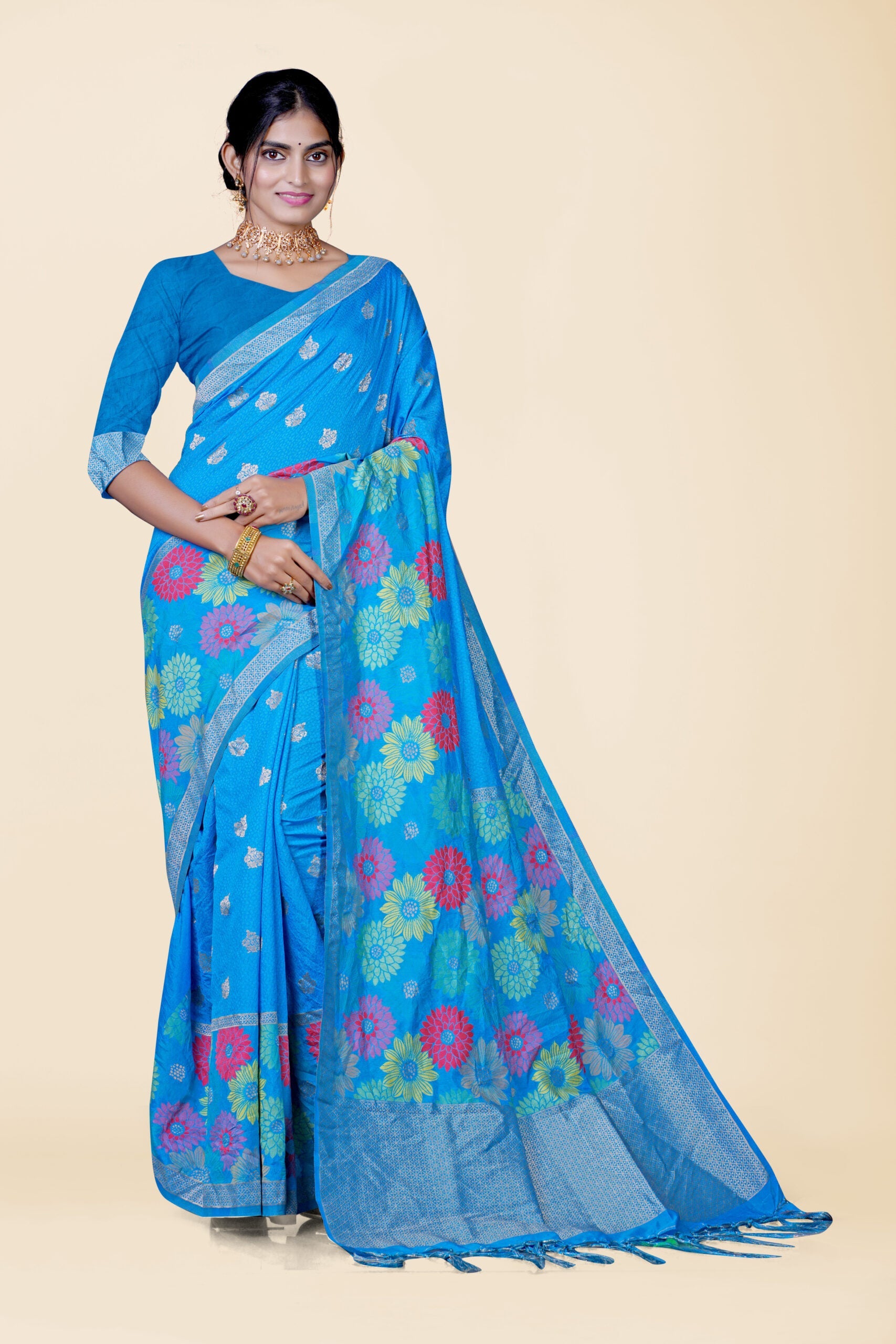 Blue Zariwork Cotton Silk Saree 