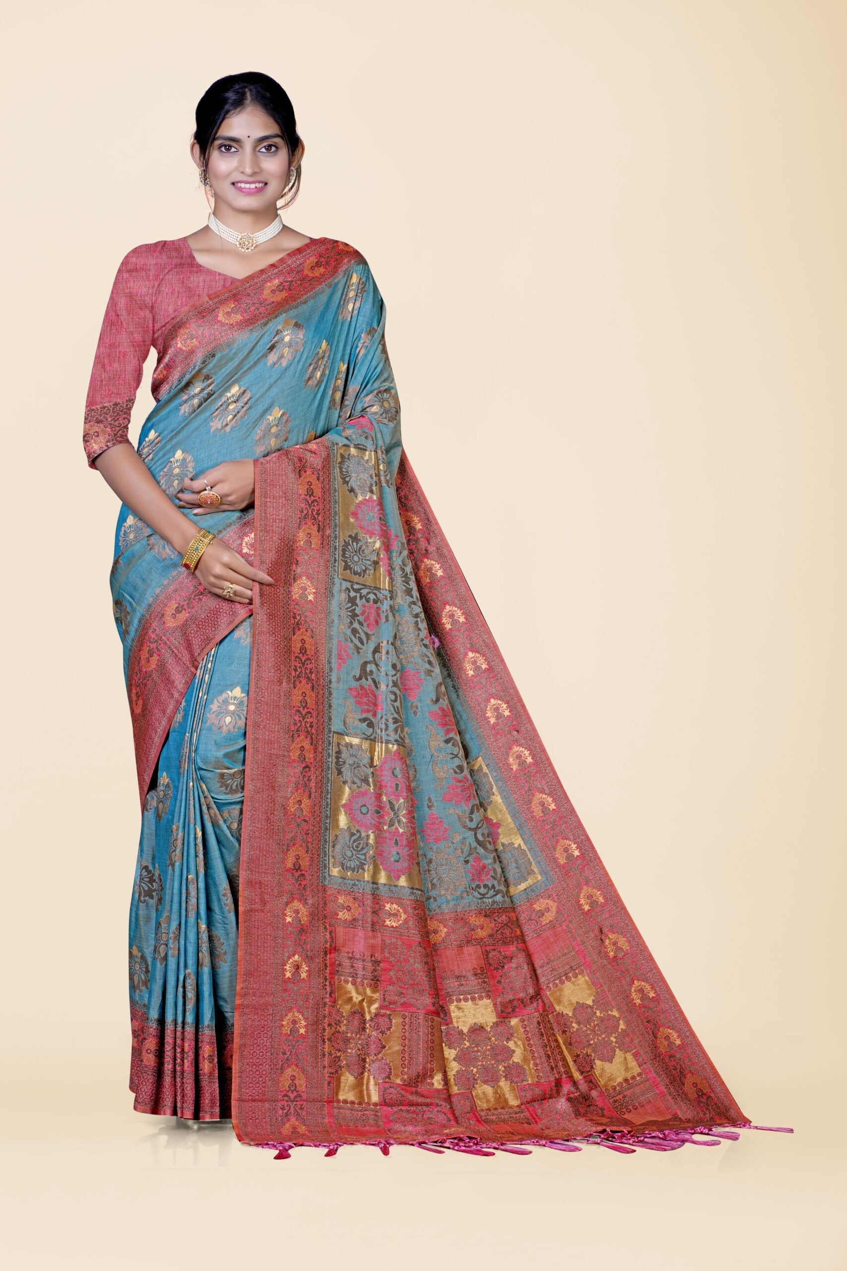 Blue Zariwork Cotton Silk Saree 