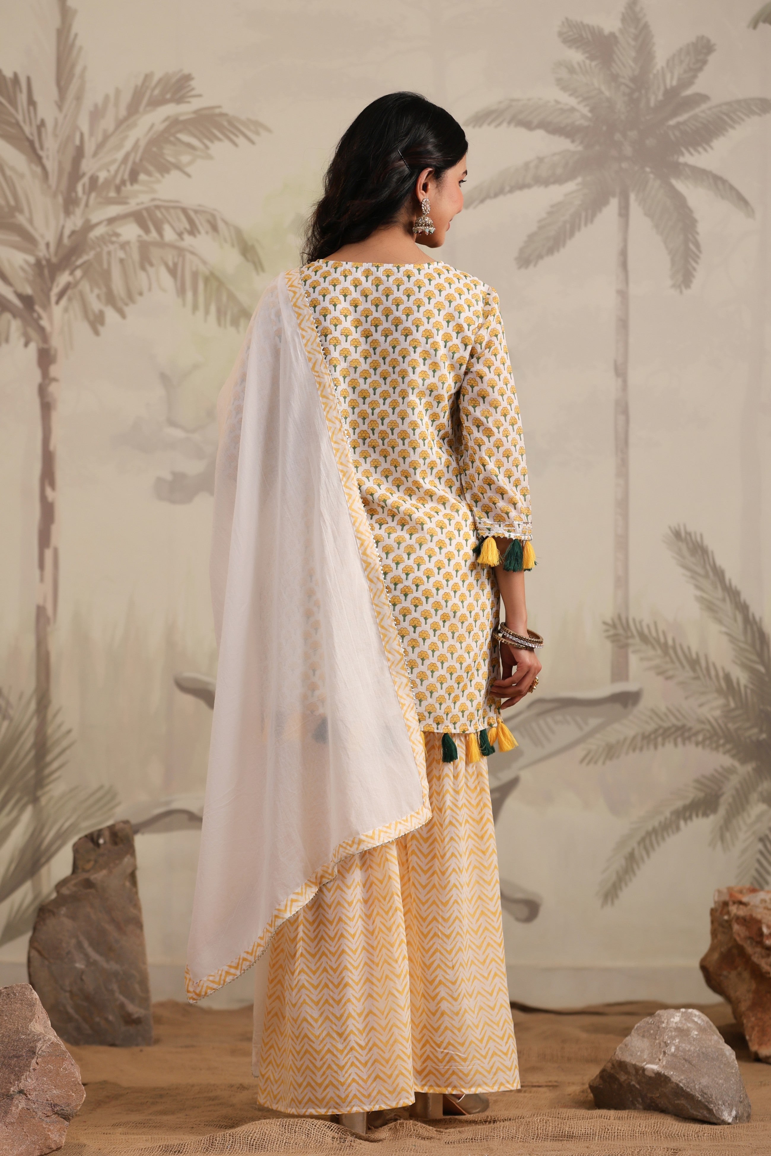 Yellow Gotta Patti Work Cotton Sharara Set 