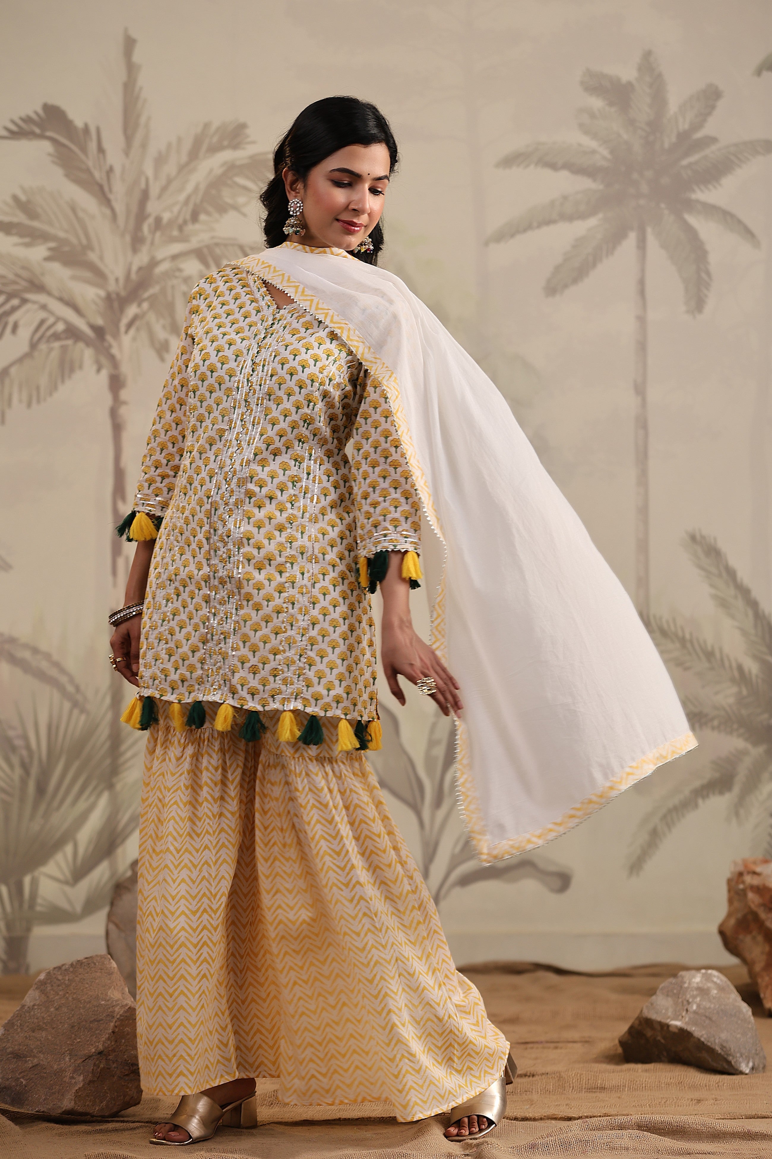 Yellow Gotta Patti Work Cotton Sharara Set 