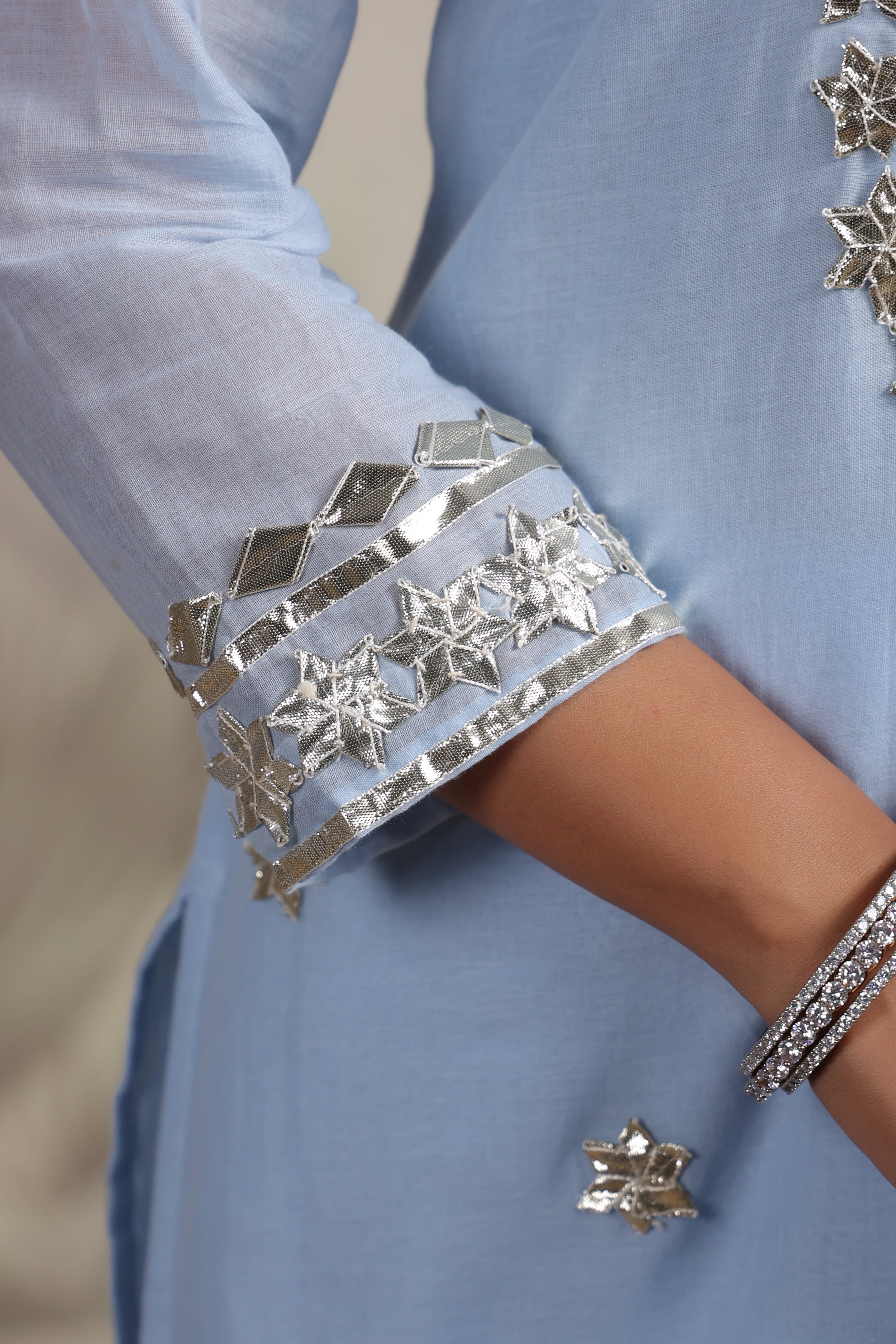 Powder Blue GottaPatti wrok Musiln Sharara set - kajree