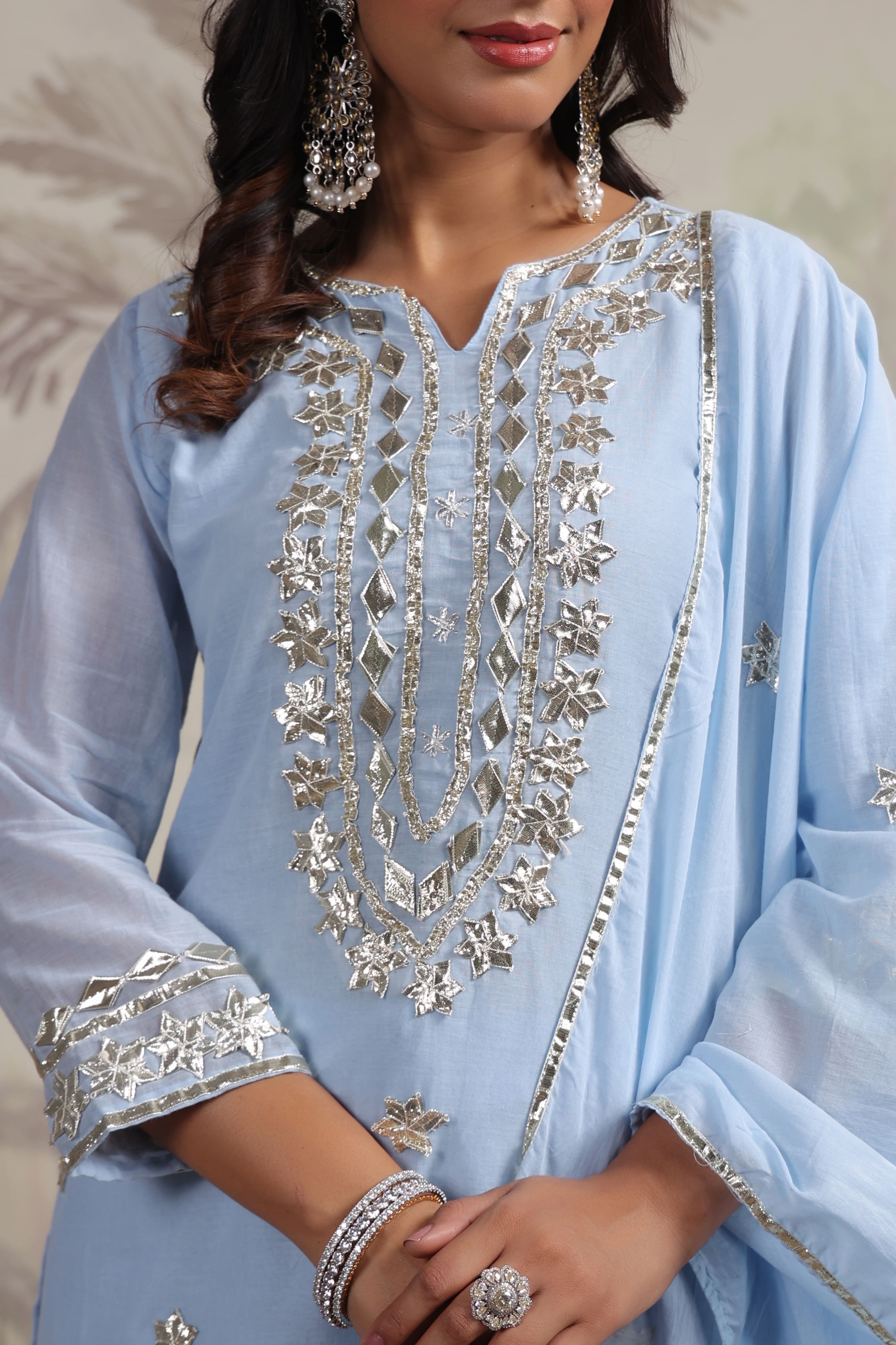 Powder Blue GottaPatti wrok Musiln Sharara set 