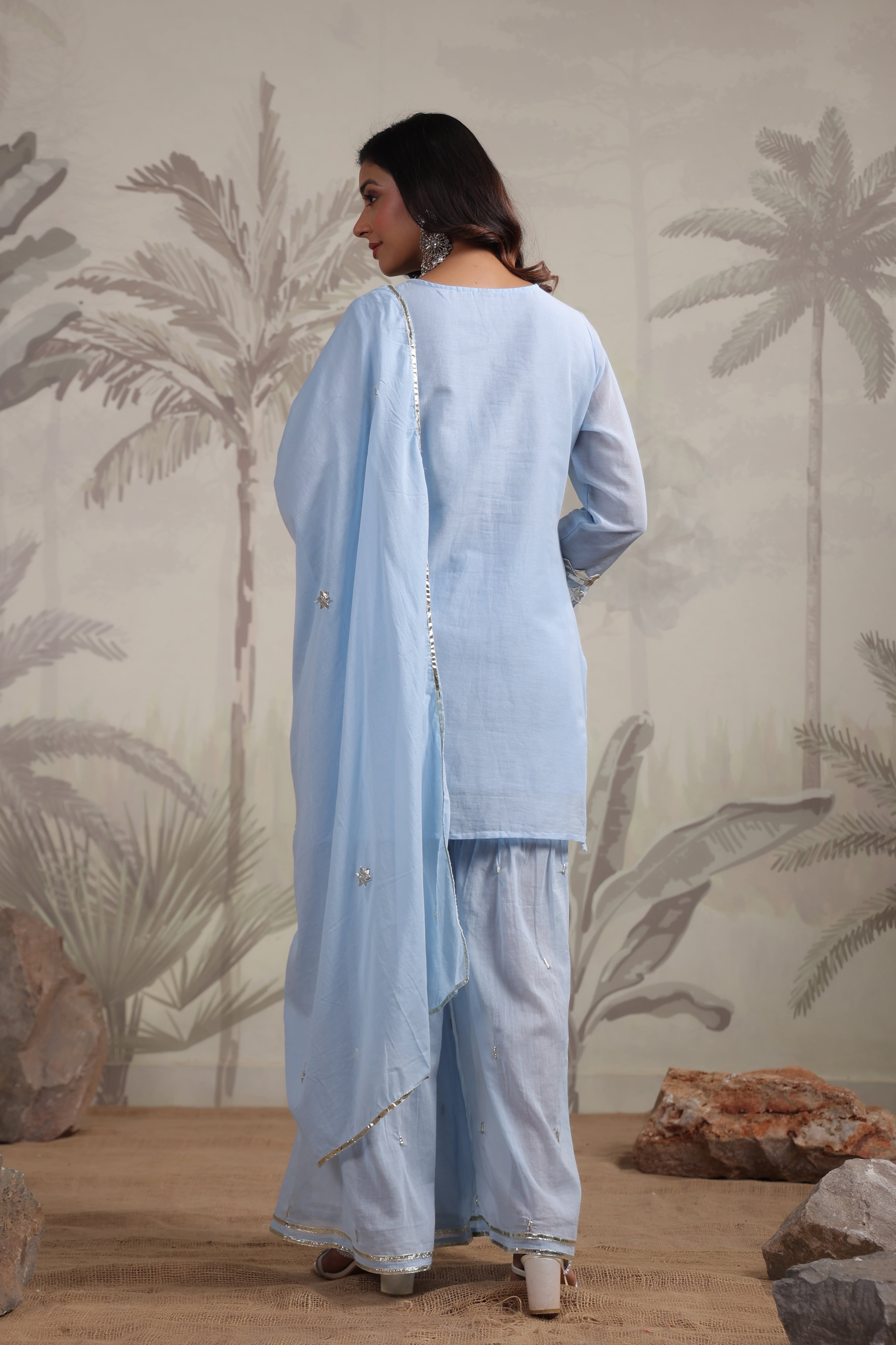 Powder Blue GottaPatti wrok Musiln Sharara set 