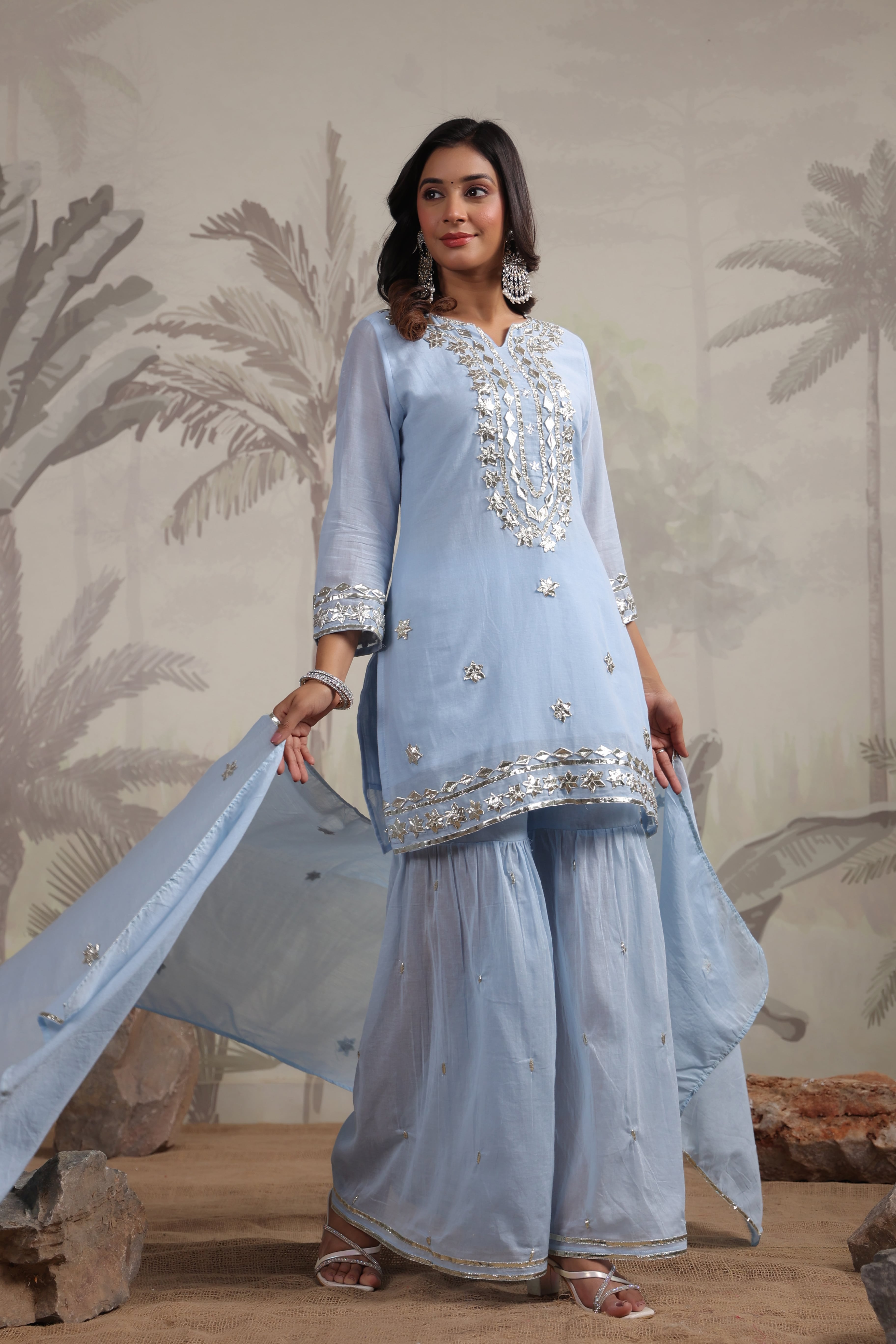 Powder Blue GottaPatti wrok Musiln Sharara set -Kajree