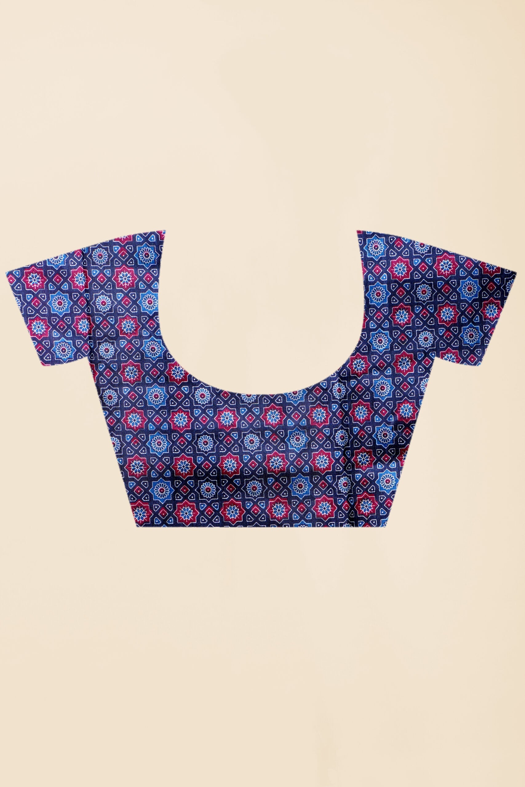 Navy Blue Block Print Cotton Saree - KAJREE