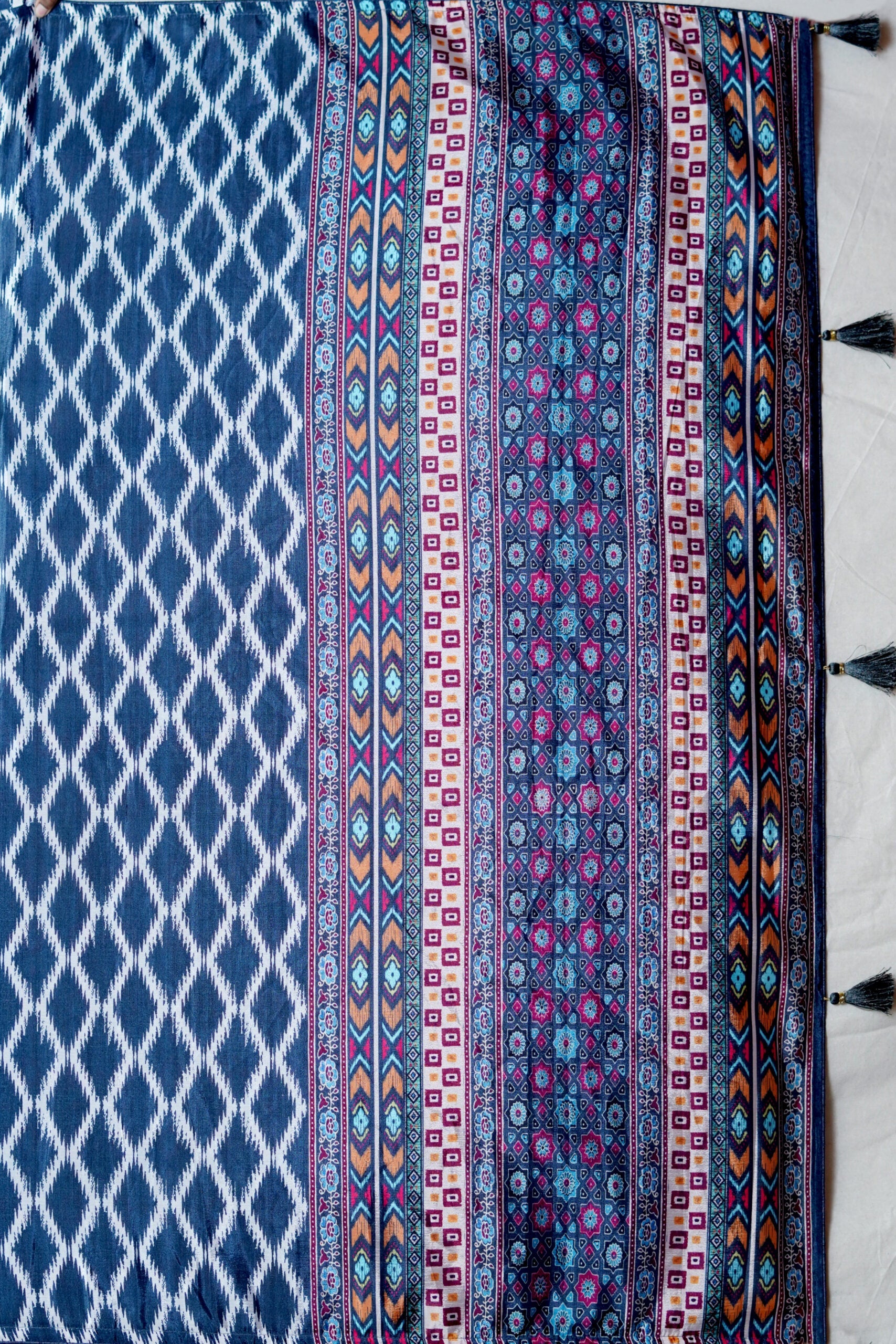 Navy Blue Block Print Cotton Saree - KAJREE