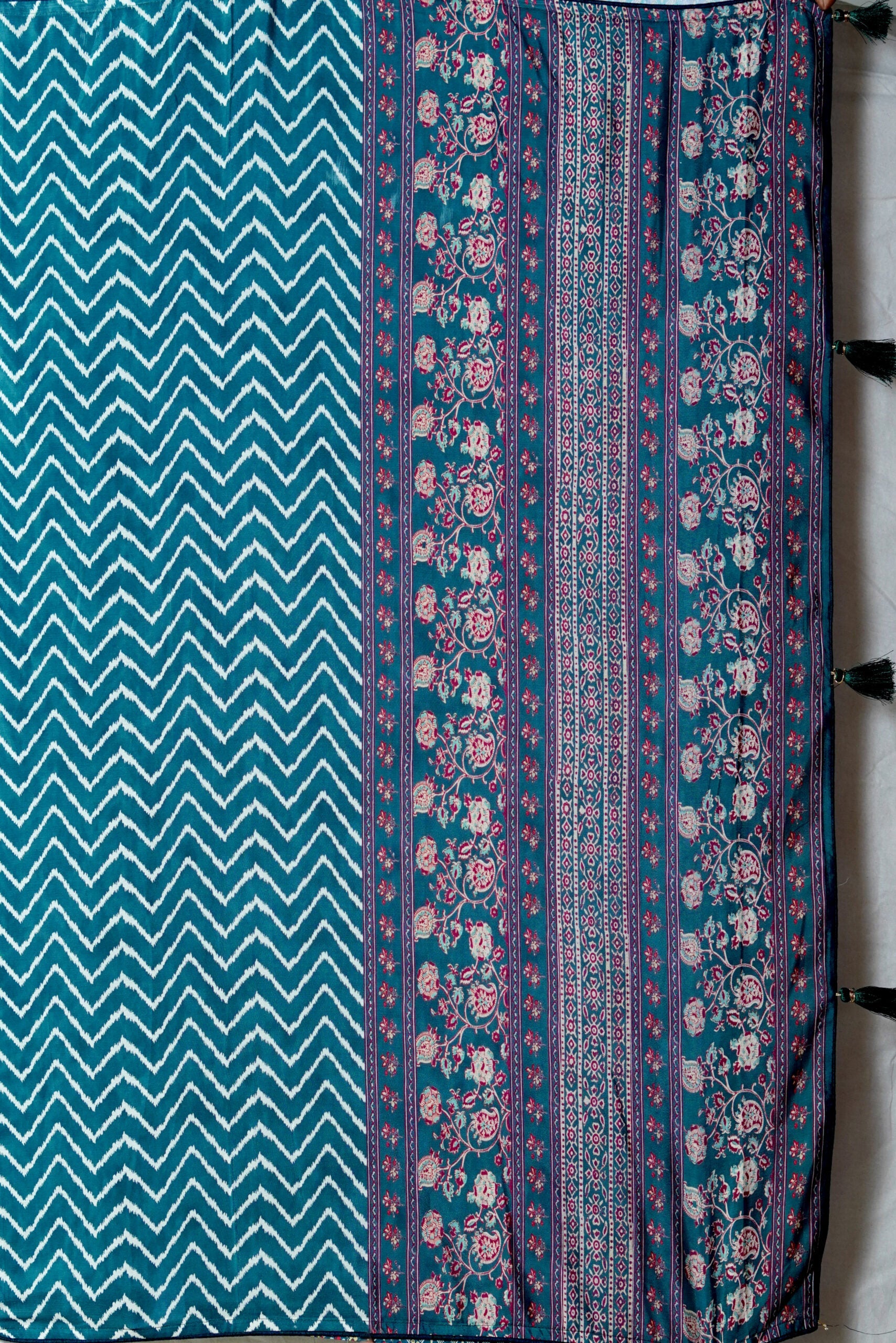 Rama Green Block Print Cotton Saree 