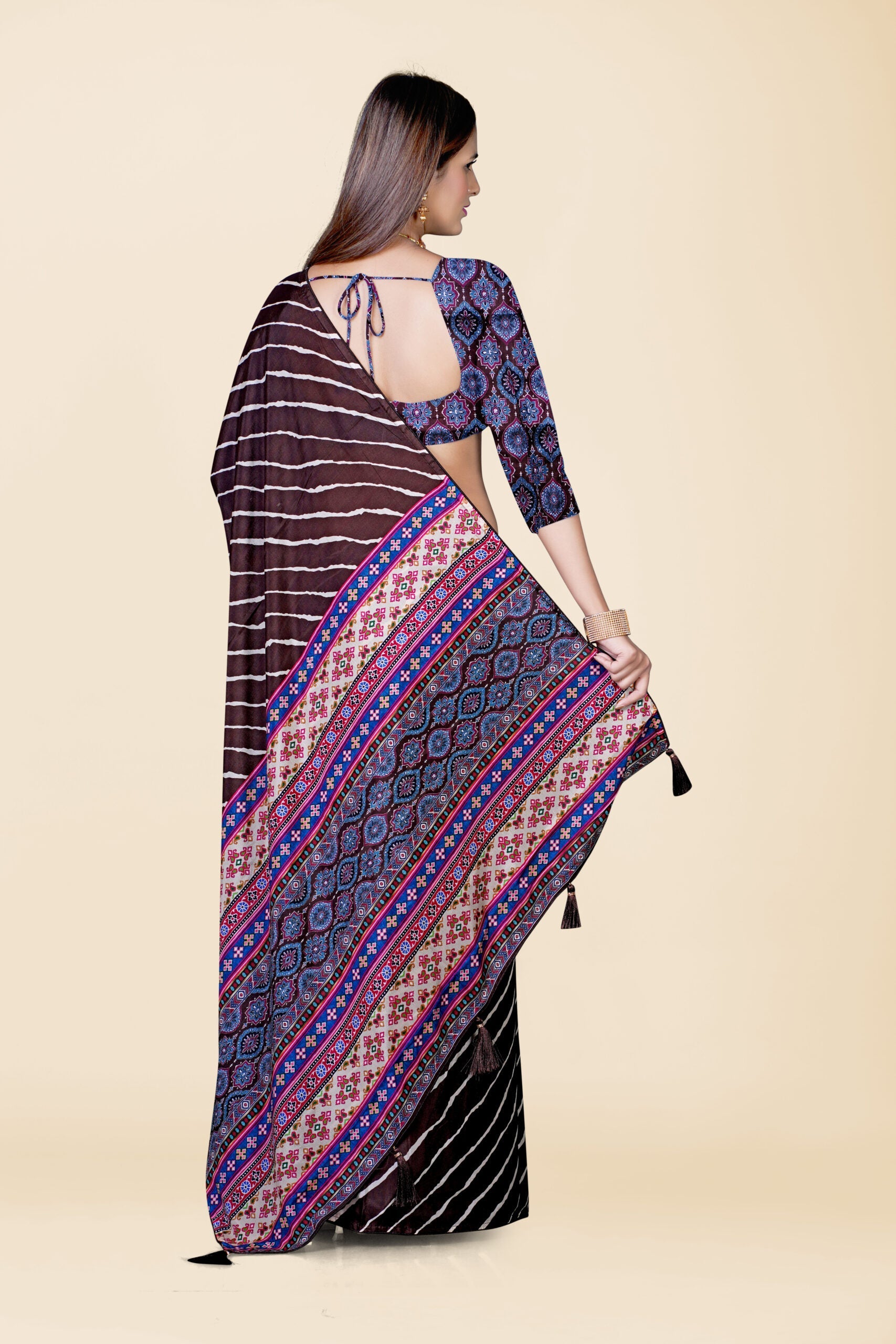 Brown Block Print Cotton Saree 