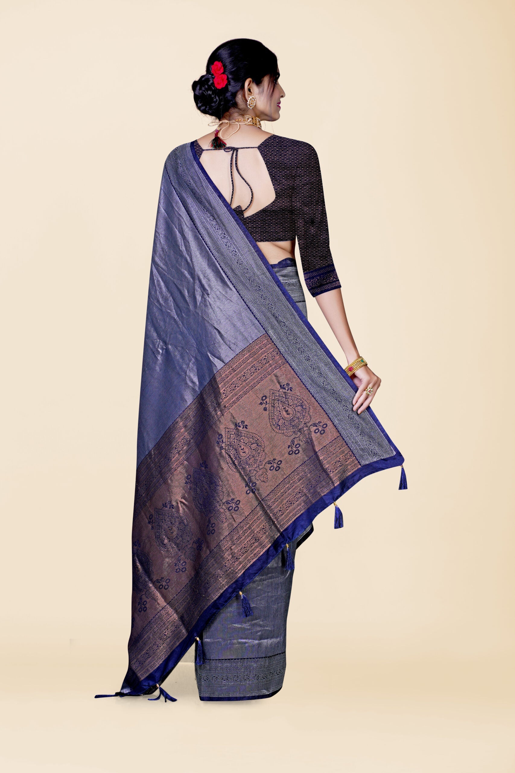Navy Blue Zariwork Tissue Silk Saree 