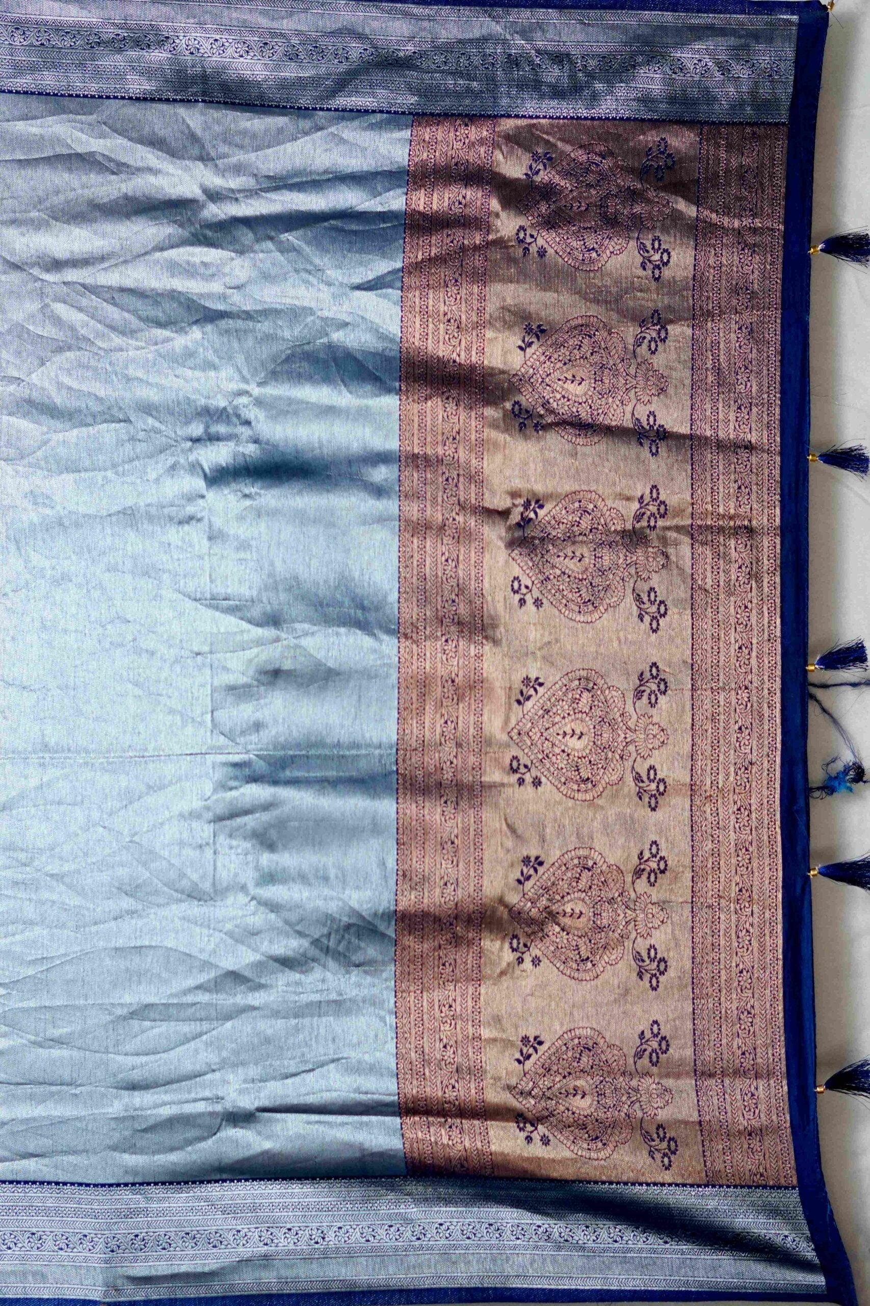 Navy Blue Zariwork Tissue Silk Saree 