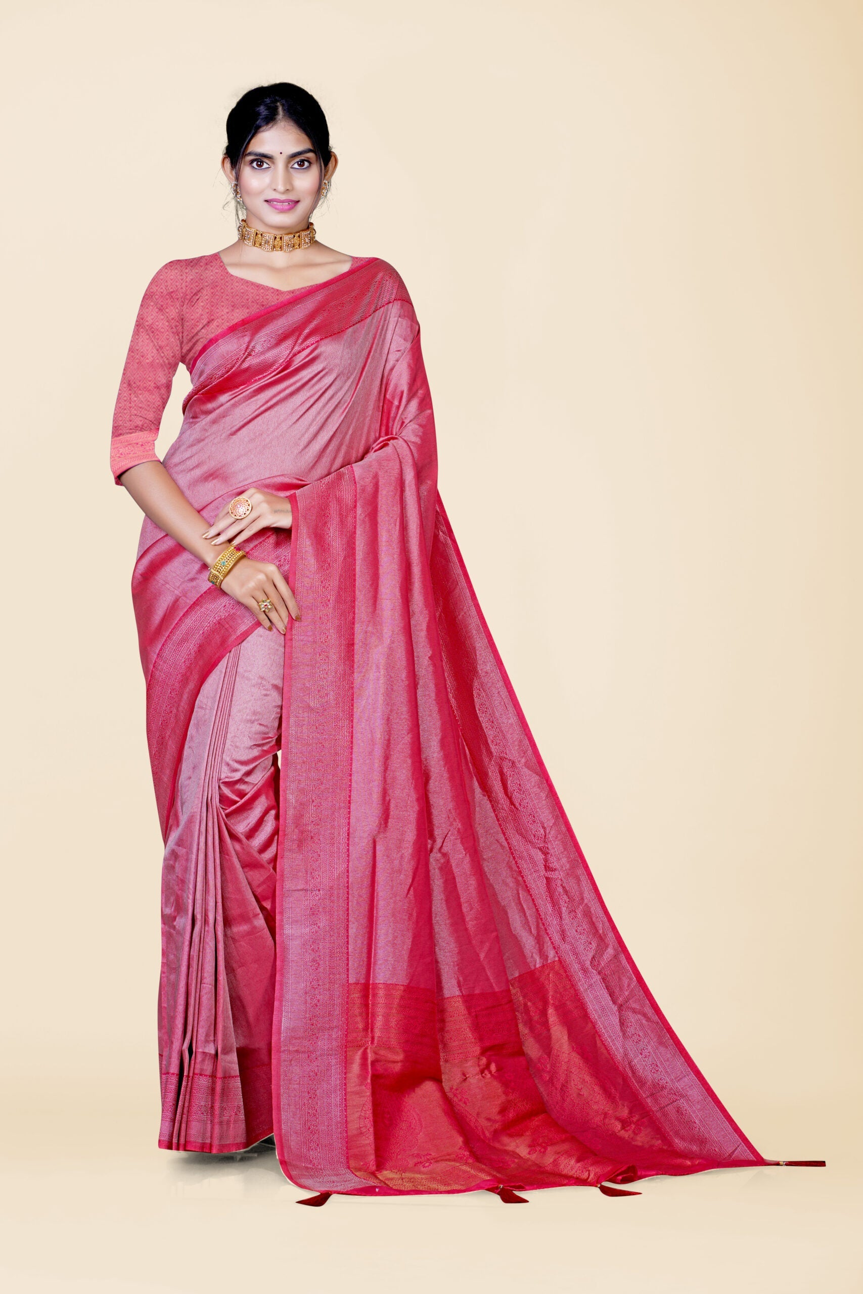 Pink Zariwork Tissue Silk Saree 