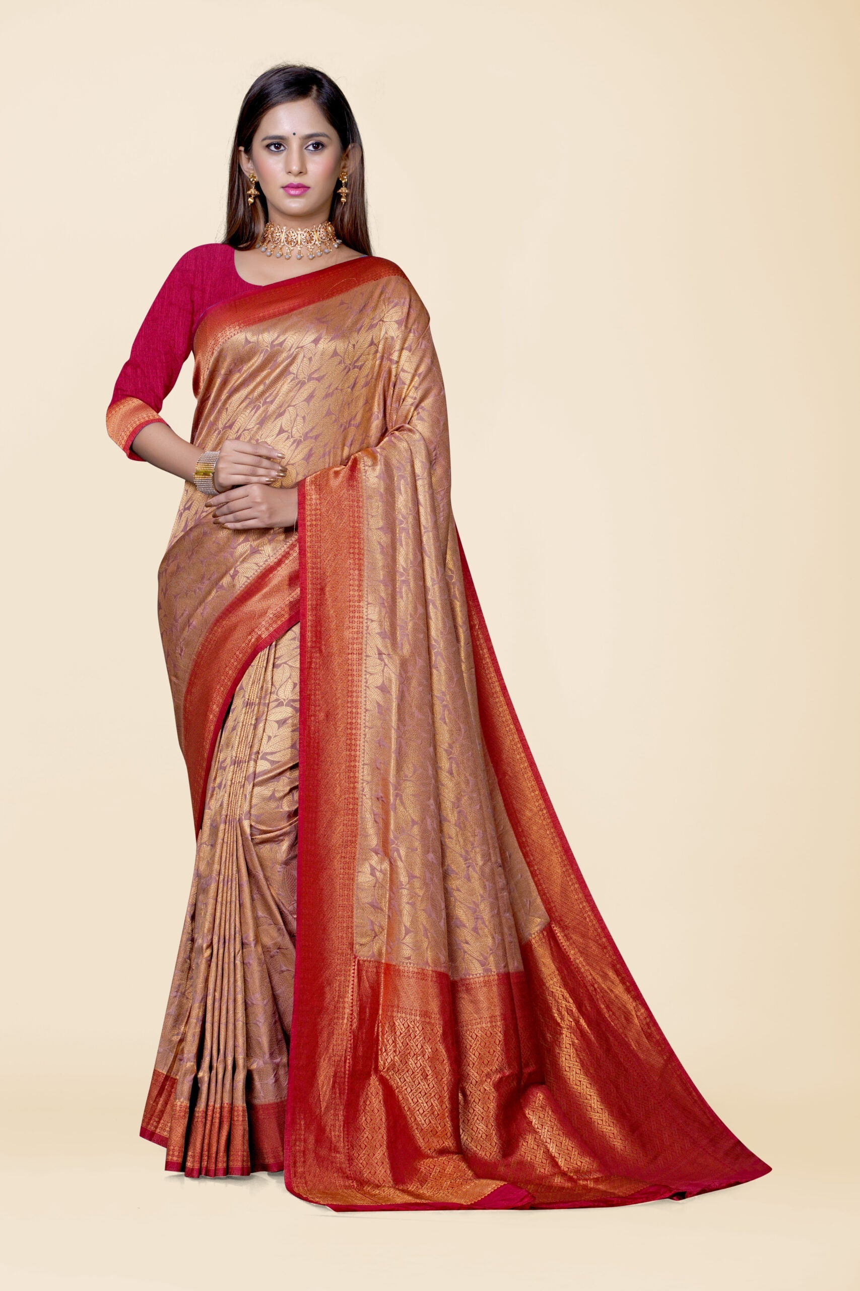 Beige Zariwork Tissue Silk Saree 
