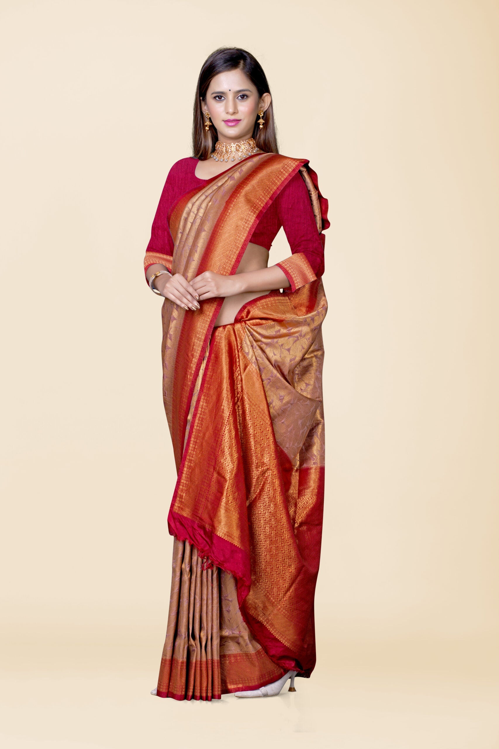 Beige Zariwork Tissue Silk Saree 