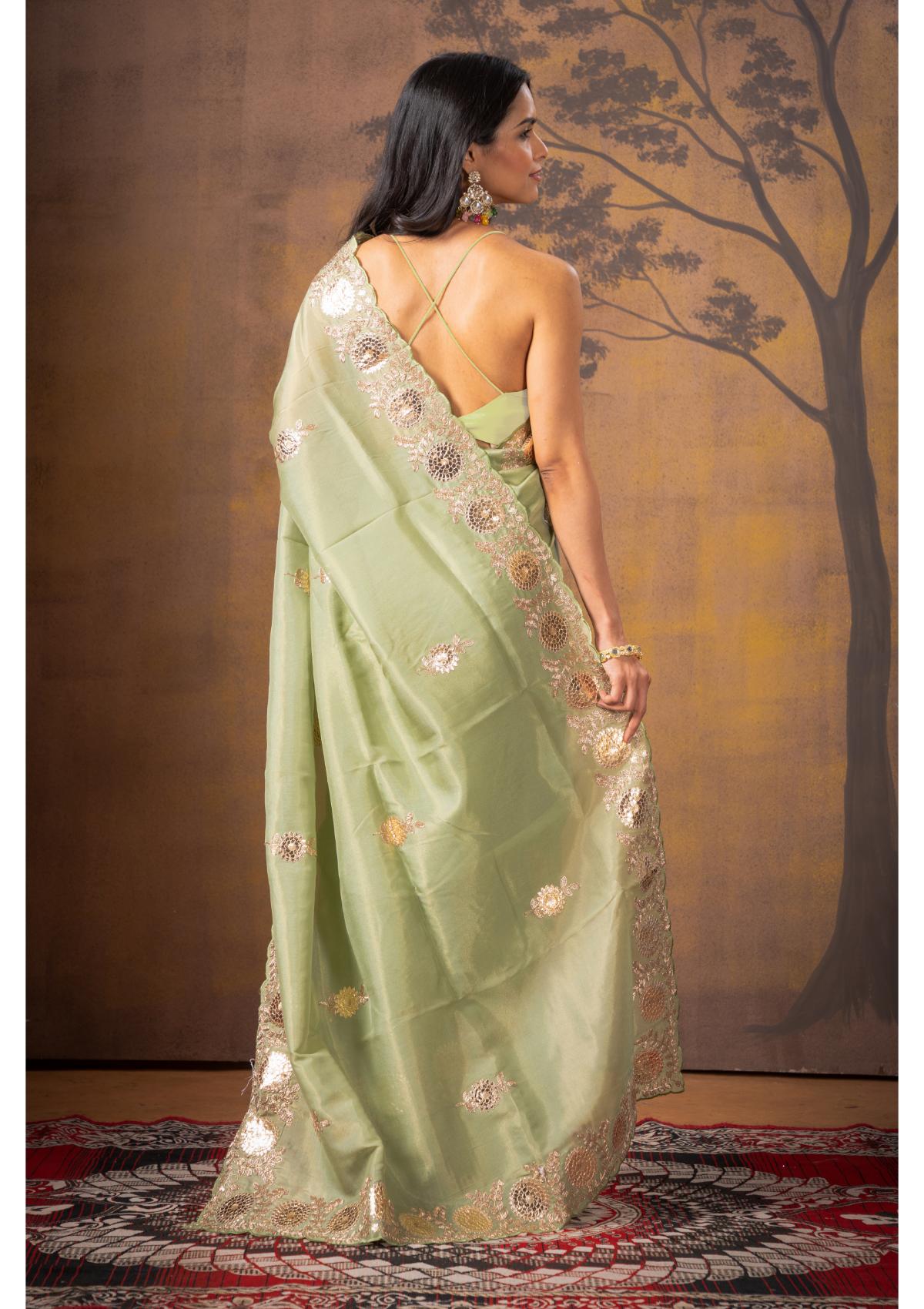 Green Threadwork  Pure Silk Saree - Kajree 