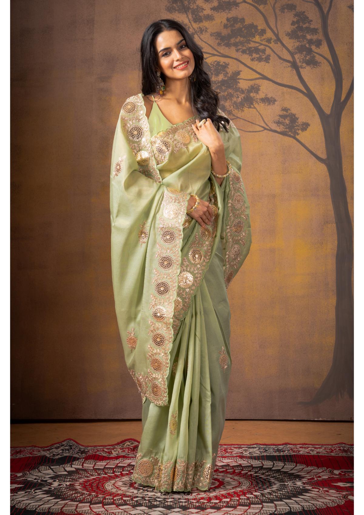 Green Threadwork  Pure Silk Saree - Kajree 