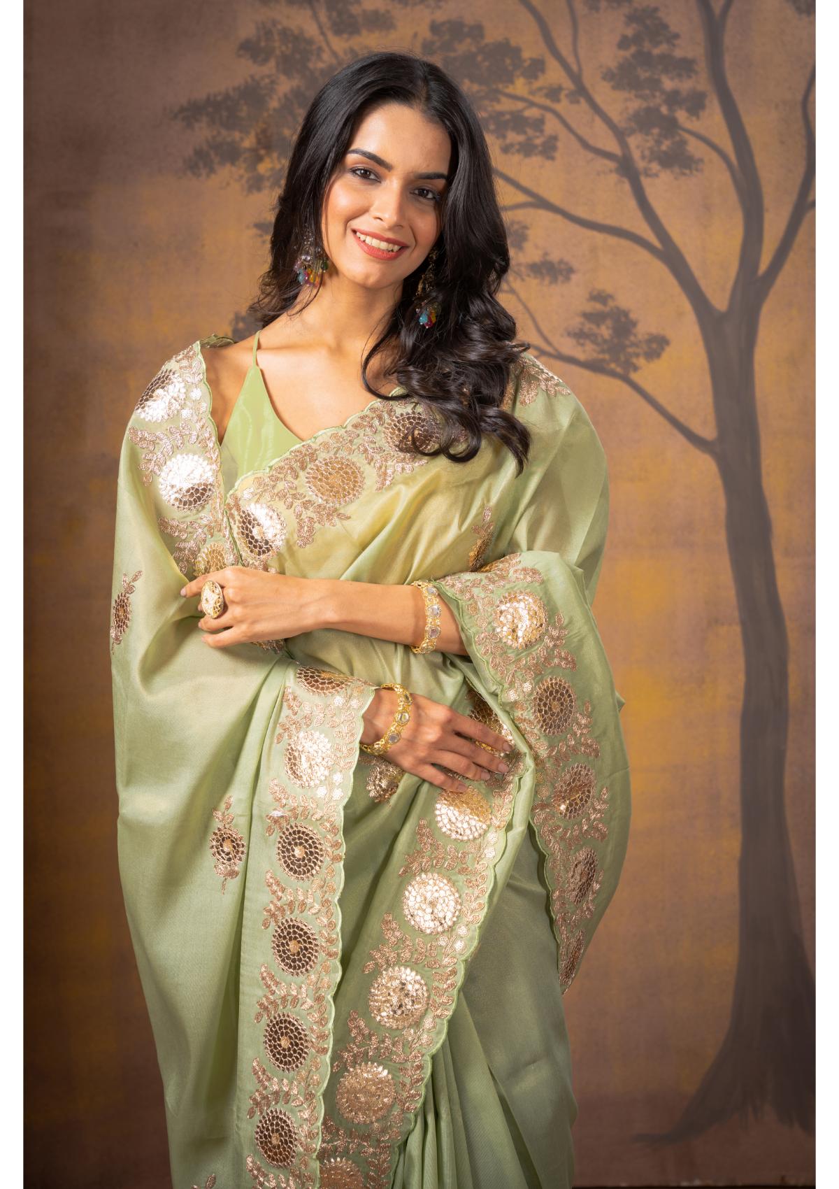 Green Threadwork  Pure Silk Saree - Kajree 
