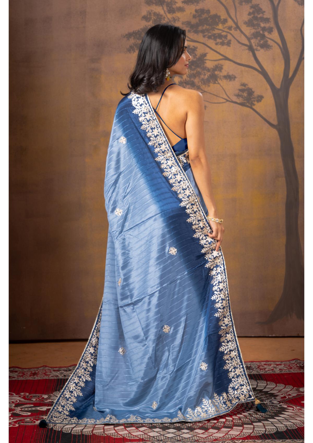 Blue Gottapatti work Silk Saree - Kajree 