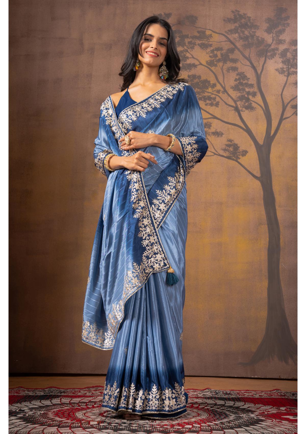 Blue Gottapatti work Silk Saree - Kajree  