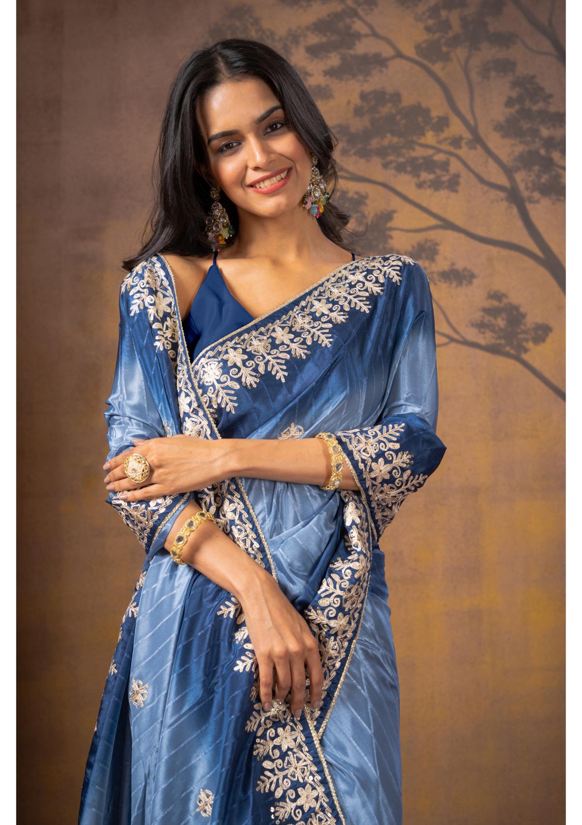 Blue Gottapatti work Silk Saree - Kajree 