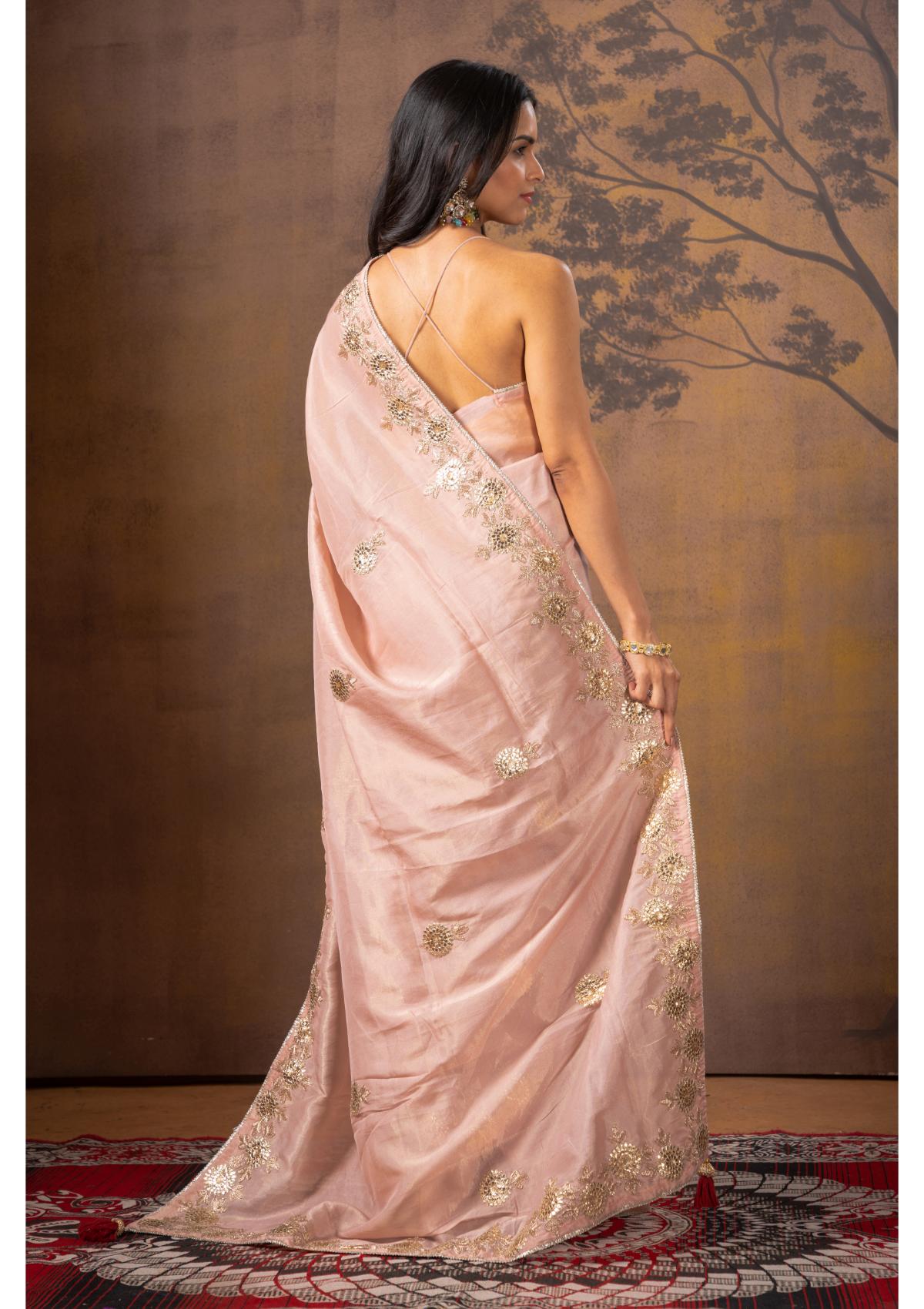 Orange Threadwork Pure Silk Saree - Kajree 