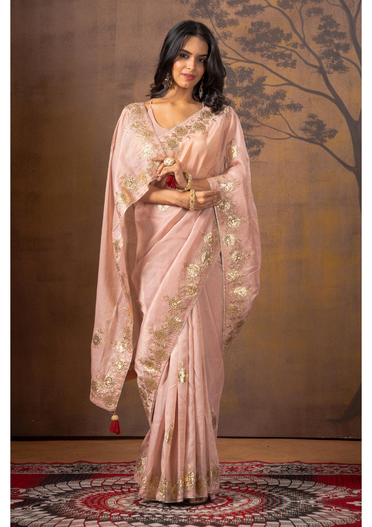 Orange Threadwork Pure Silk Saree - Kajree 