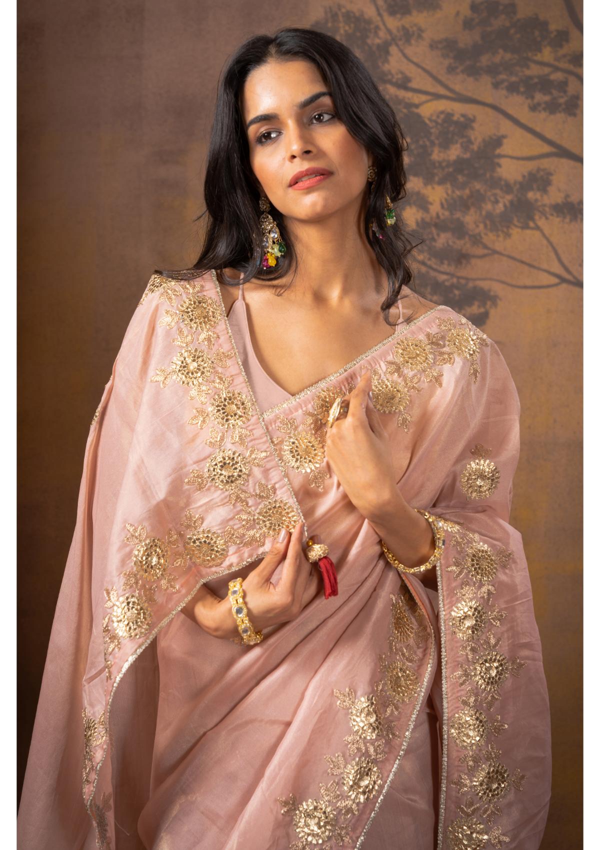 Orange Threadwork Pure Silk Saree - Kajree 