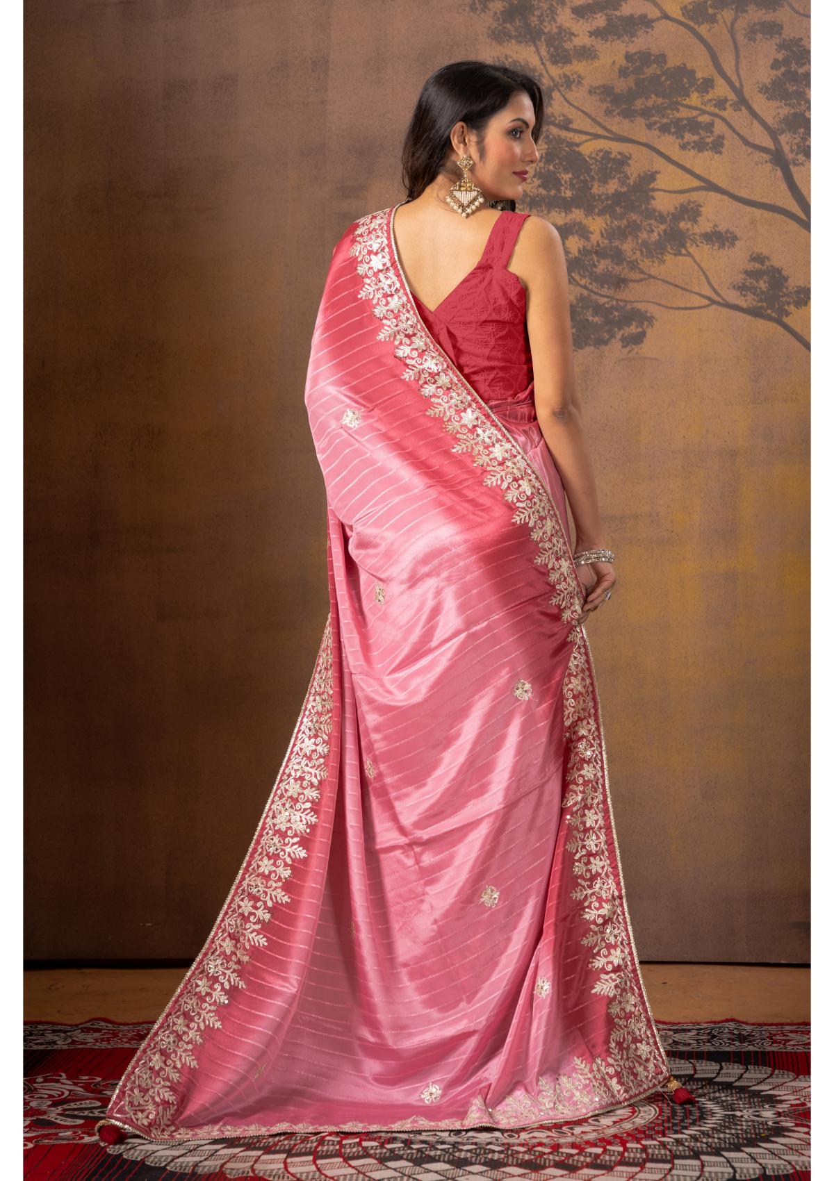 Pink Gottapatti work Silk Saree - Kajree 