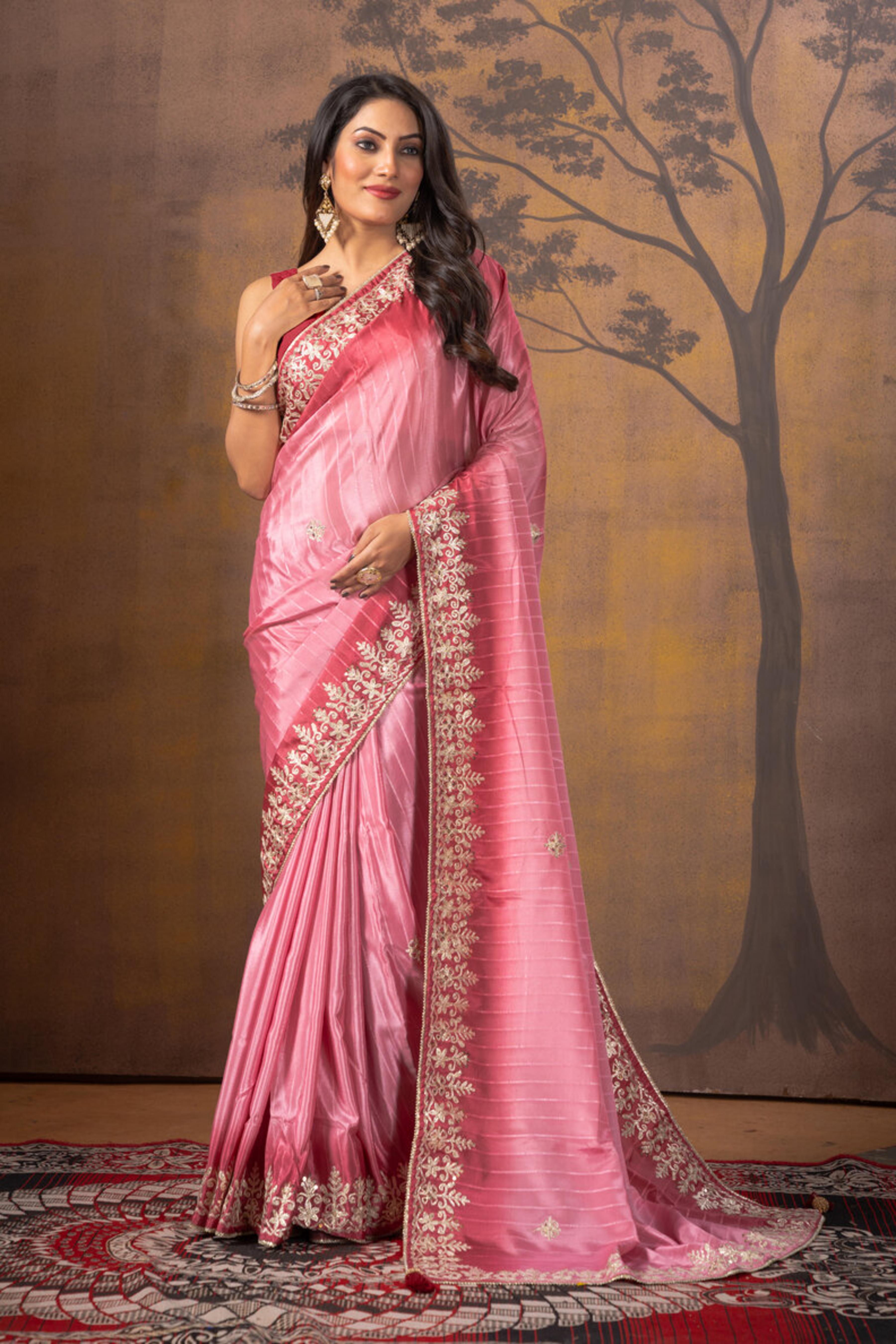 Pink Gottapatti work Silk Saree  -kajree 