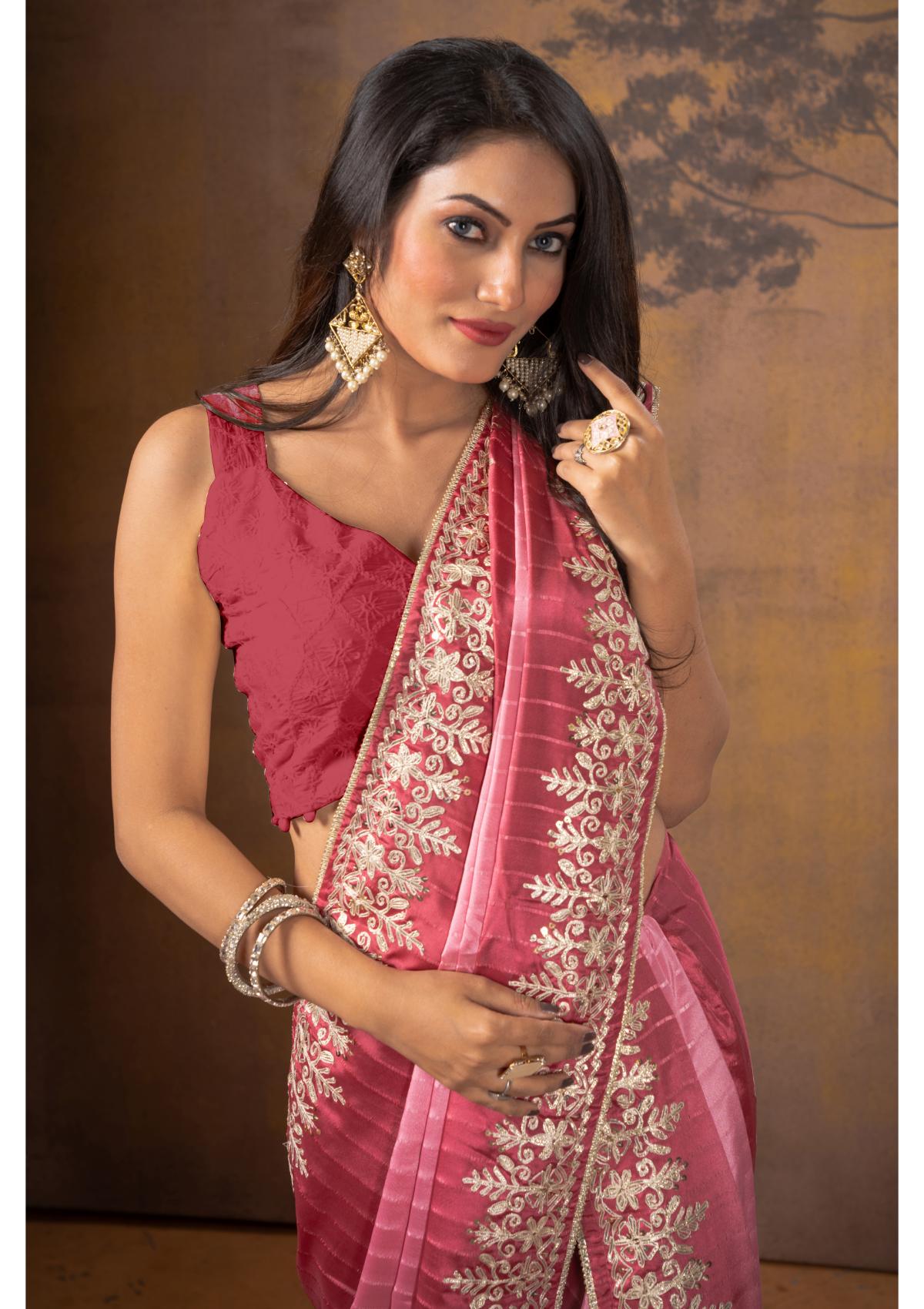 Pink Gottapatti work Silk Saree - Kajree 