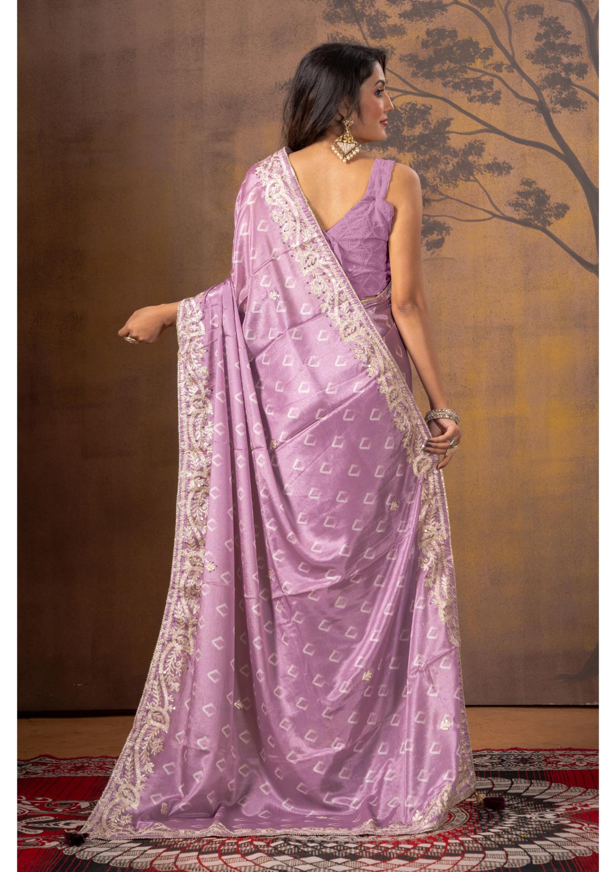 Lavender Threadwork Silk Saree 