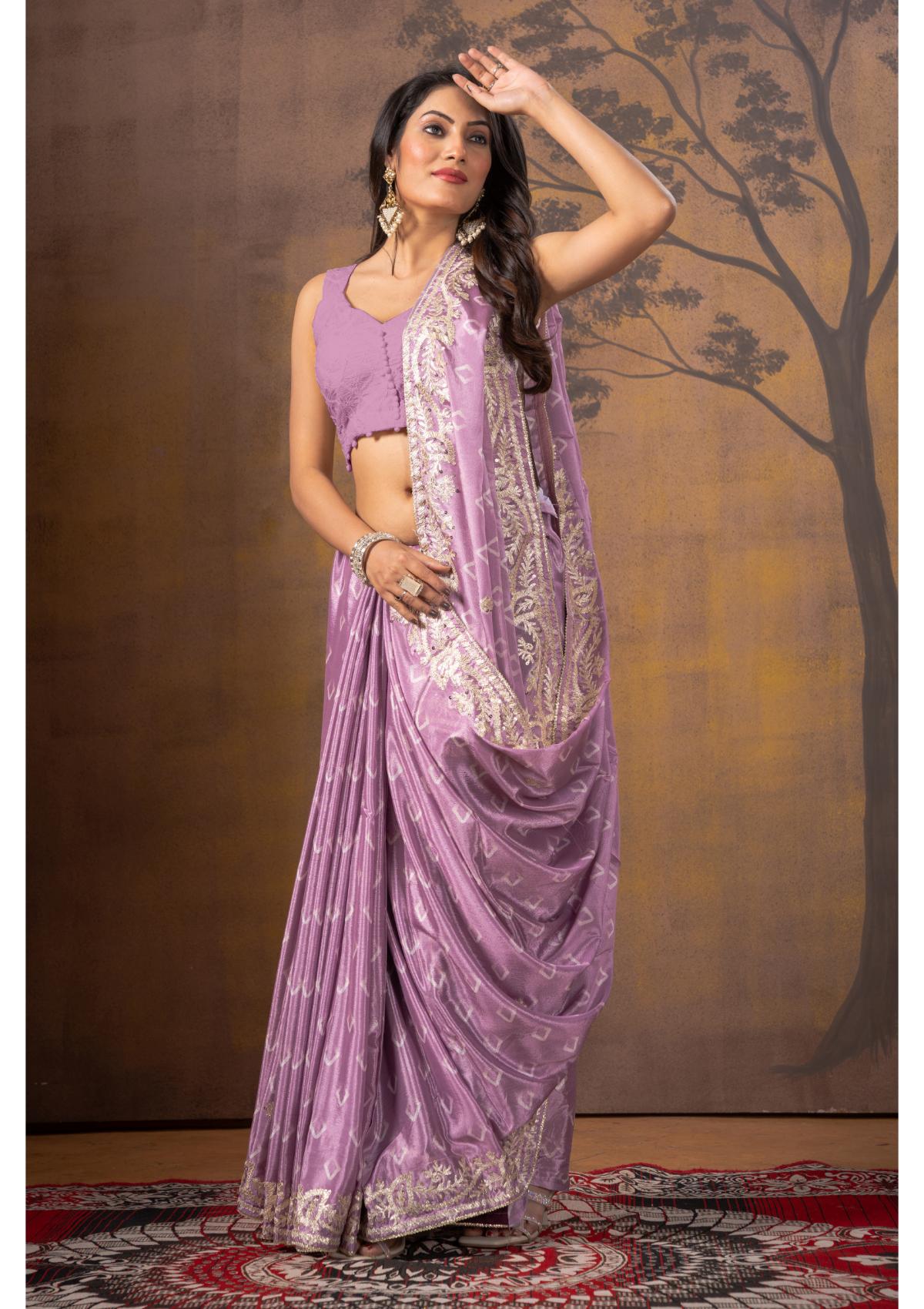 Lavender Threadwork Silk Saree 