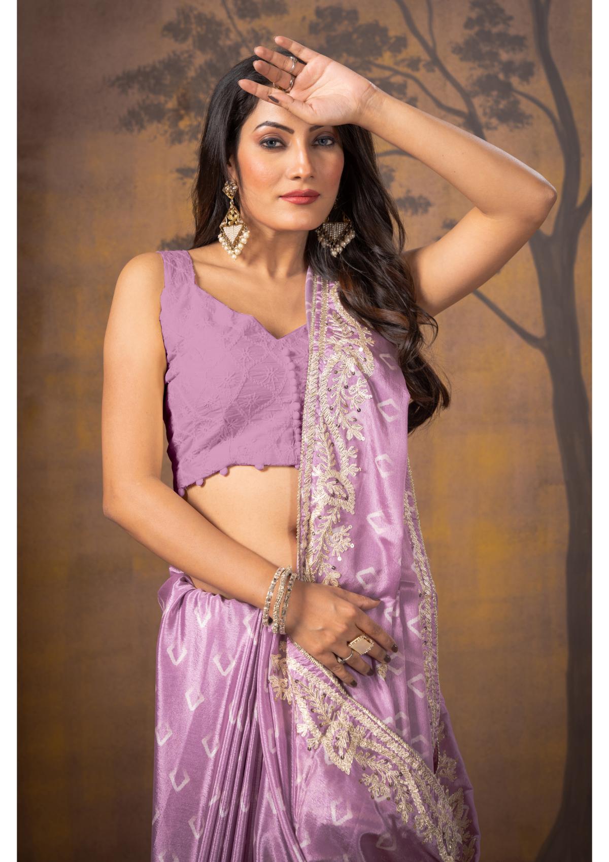 Lavender Threadwork Silk Saree 