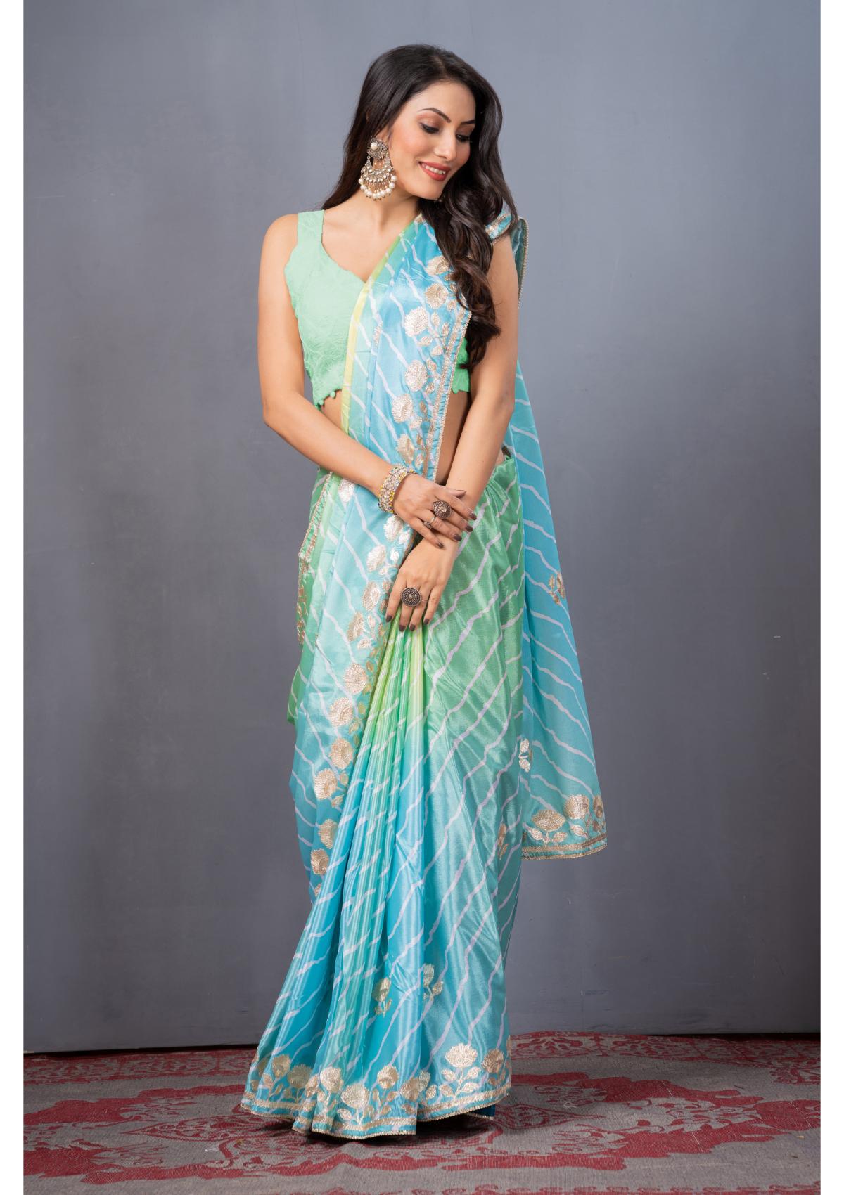 Blue Gottapatti work Silk Saree - Kajree 