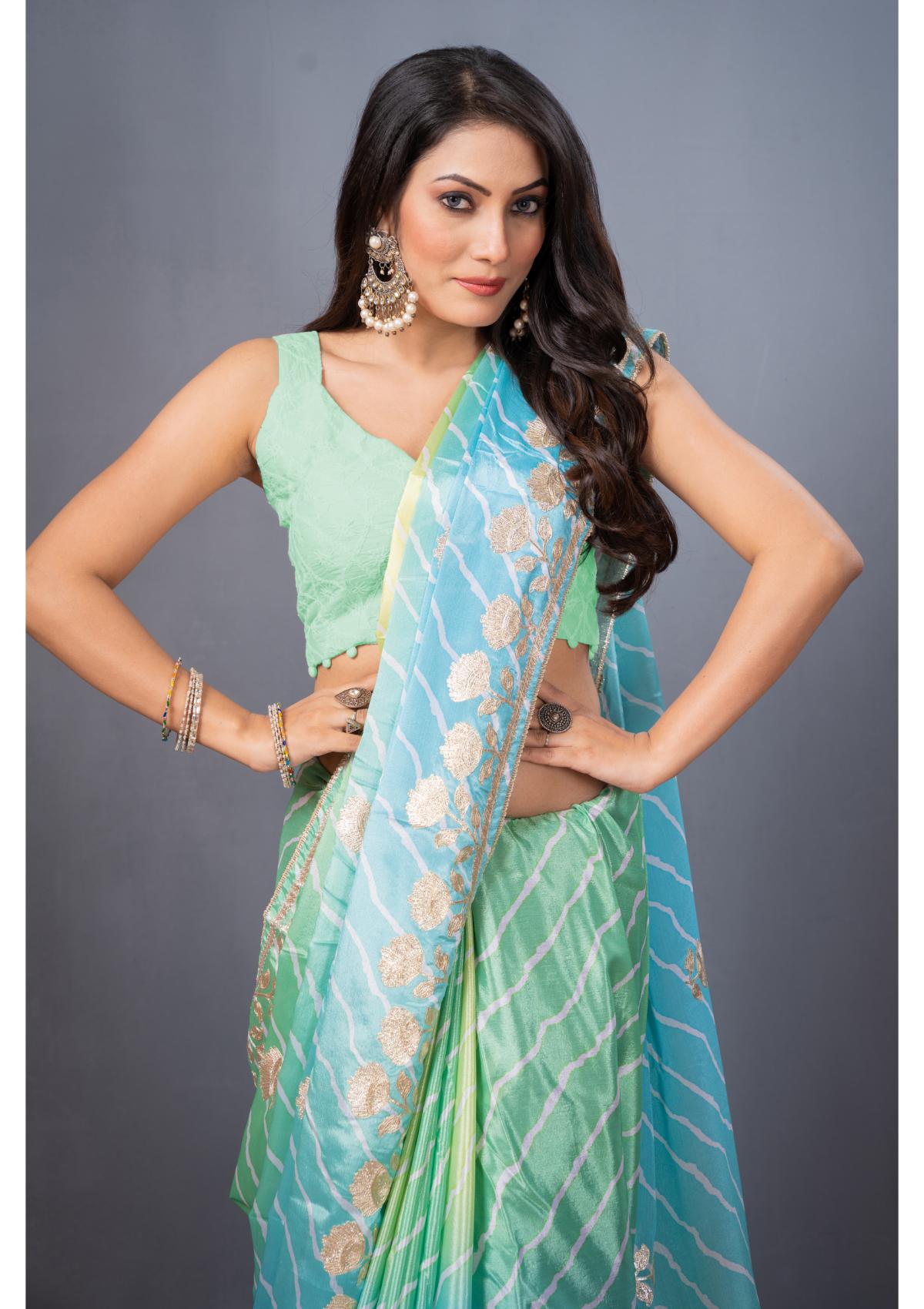 Blue Gottapatti work Silk Saree - Kajree